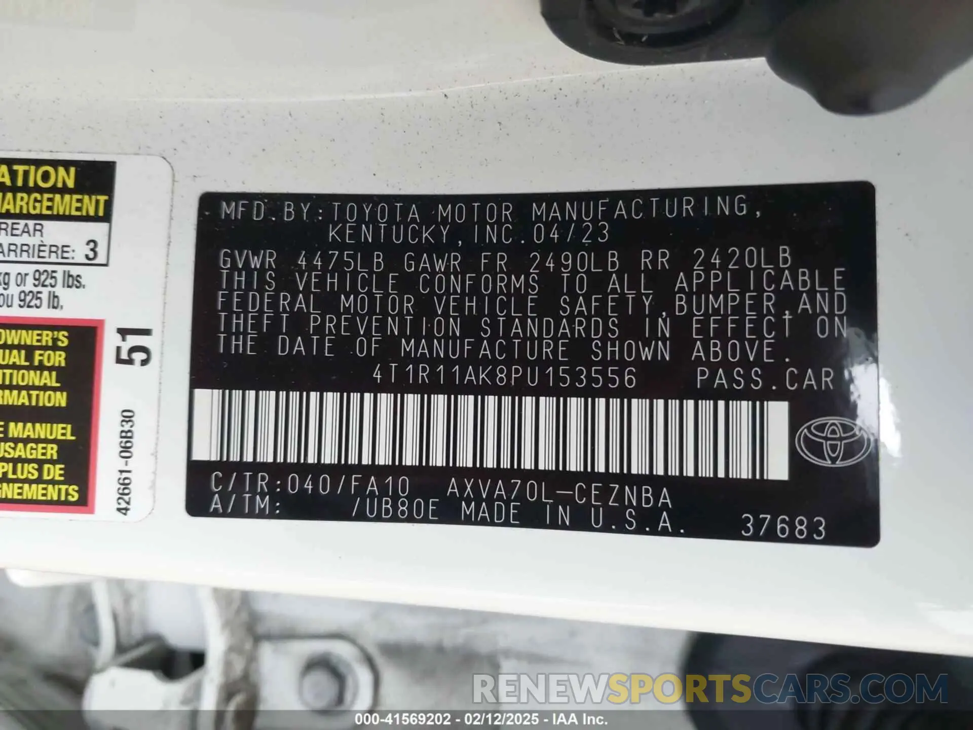 9 fotografías del automóvil dañado 4T1R11AK8PU153556 TOYOTA CAMRY 2023