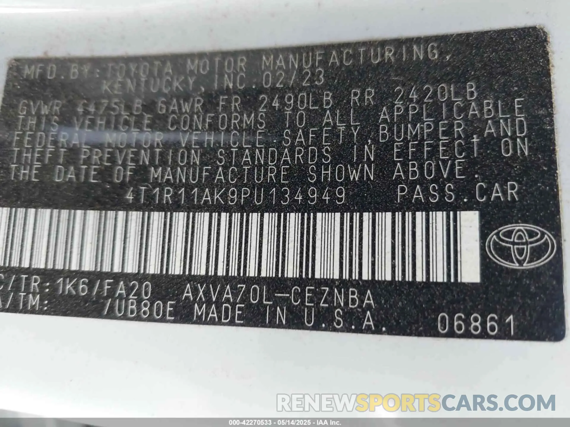 9 fotografías del automóvil dañado 4T1R11AK9PU134949 TOYOTA CAMRY 2023