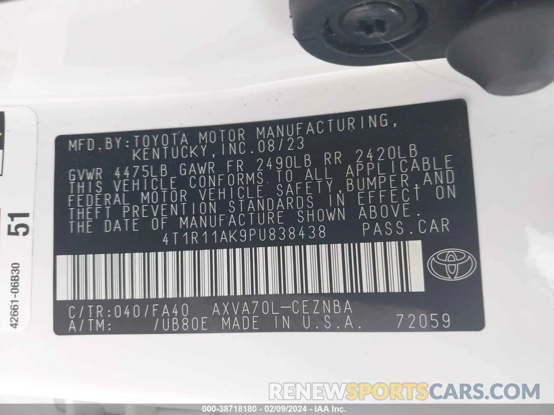9 fotografías del automóvil dañado 4T1R11AK9PU838438 TOYOTA CAMRY 2023