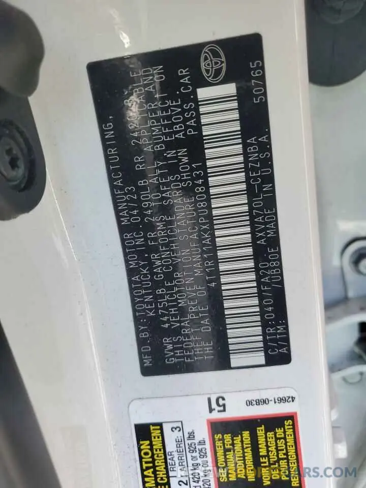 12 fotografías del automóvil dañado 4T1R11AKXPU808431 TOYOTA CAMRY 2023
