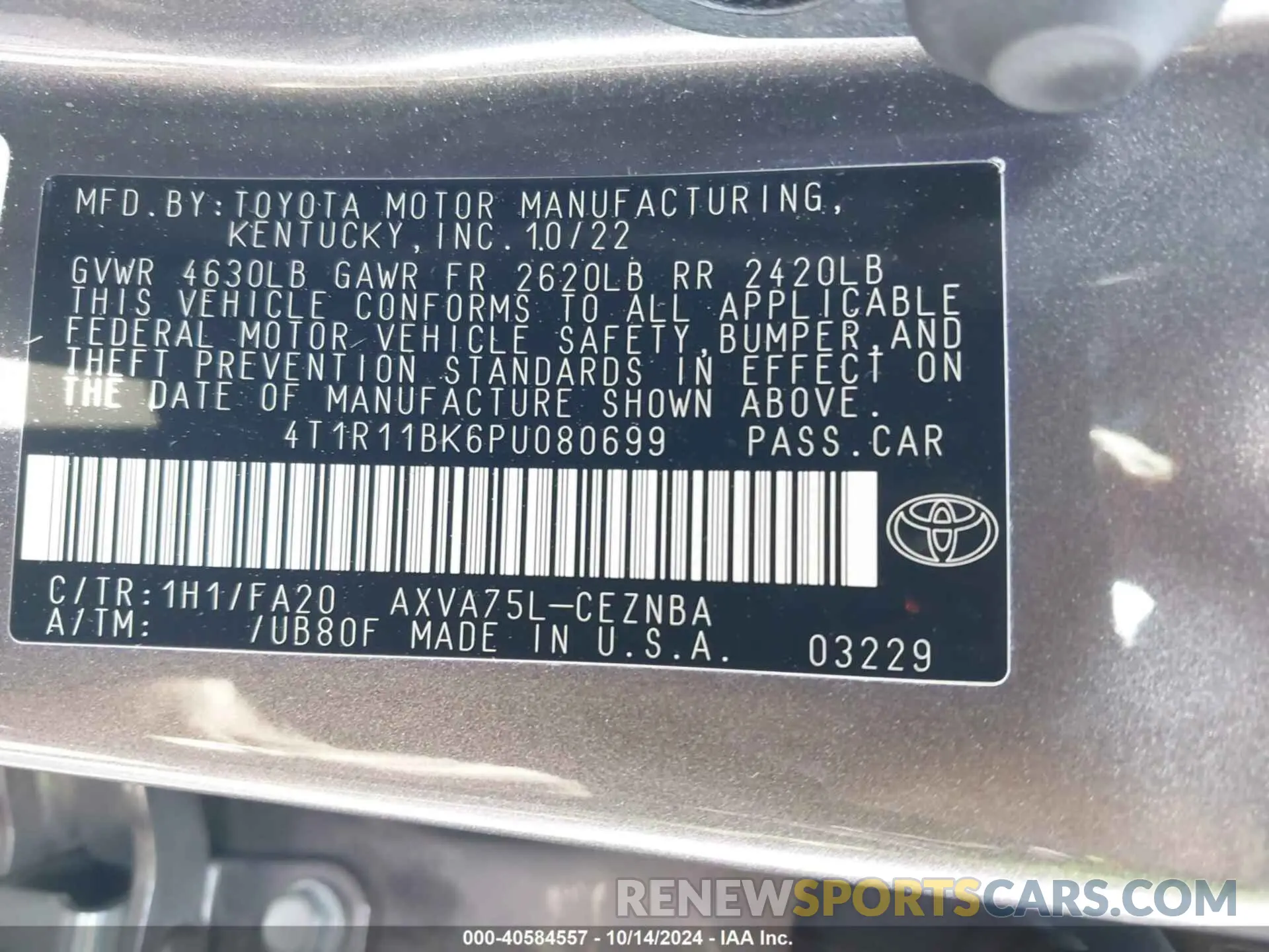 9 fotografías del automóvil dañado 4T1R11BK6PU080699 TOYOTA CAMRY 2023