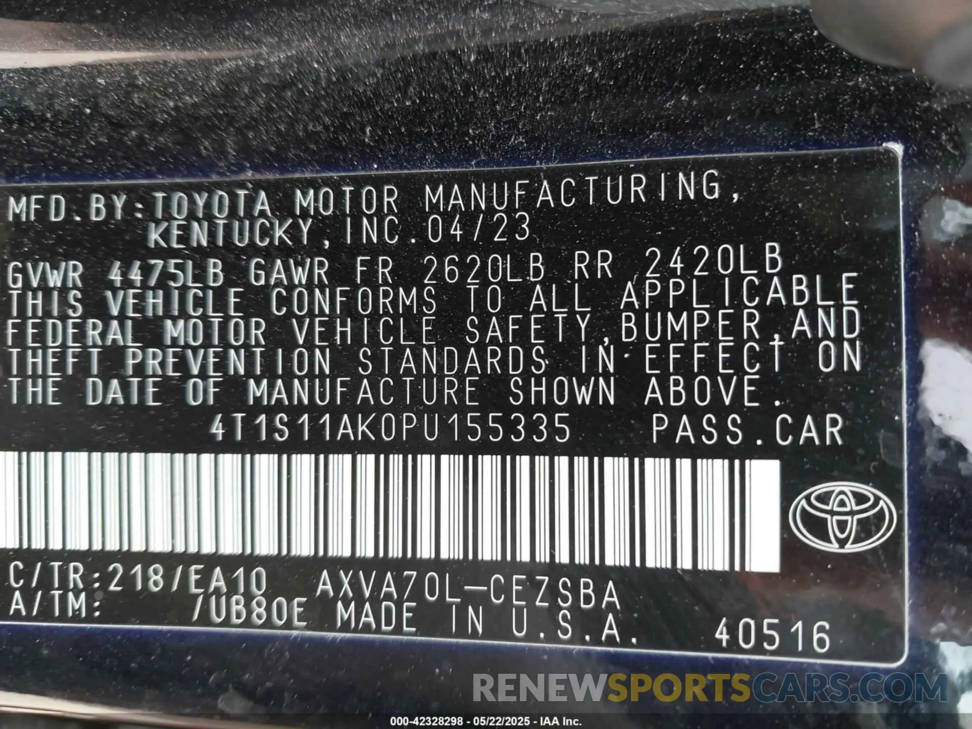 9 fotografías del automóvil dañado 4T1S11AK0PU155335 TOYOTA CAMRY 2023