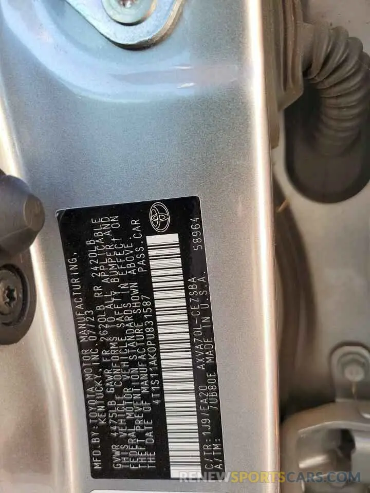 13 fotografías del automóvil dañado 4T1S11AK0PU831587 TOYOTA CAMRY 2023