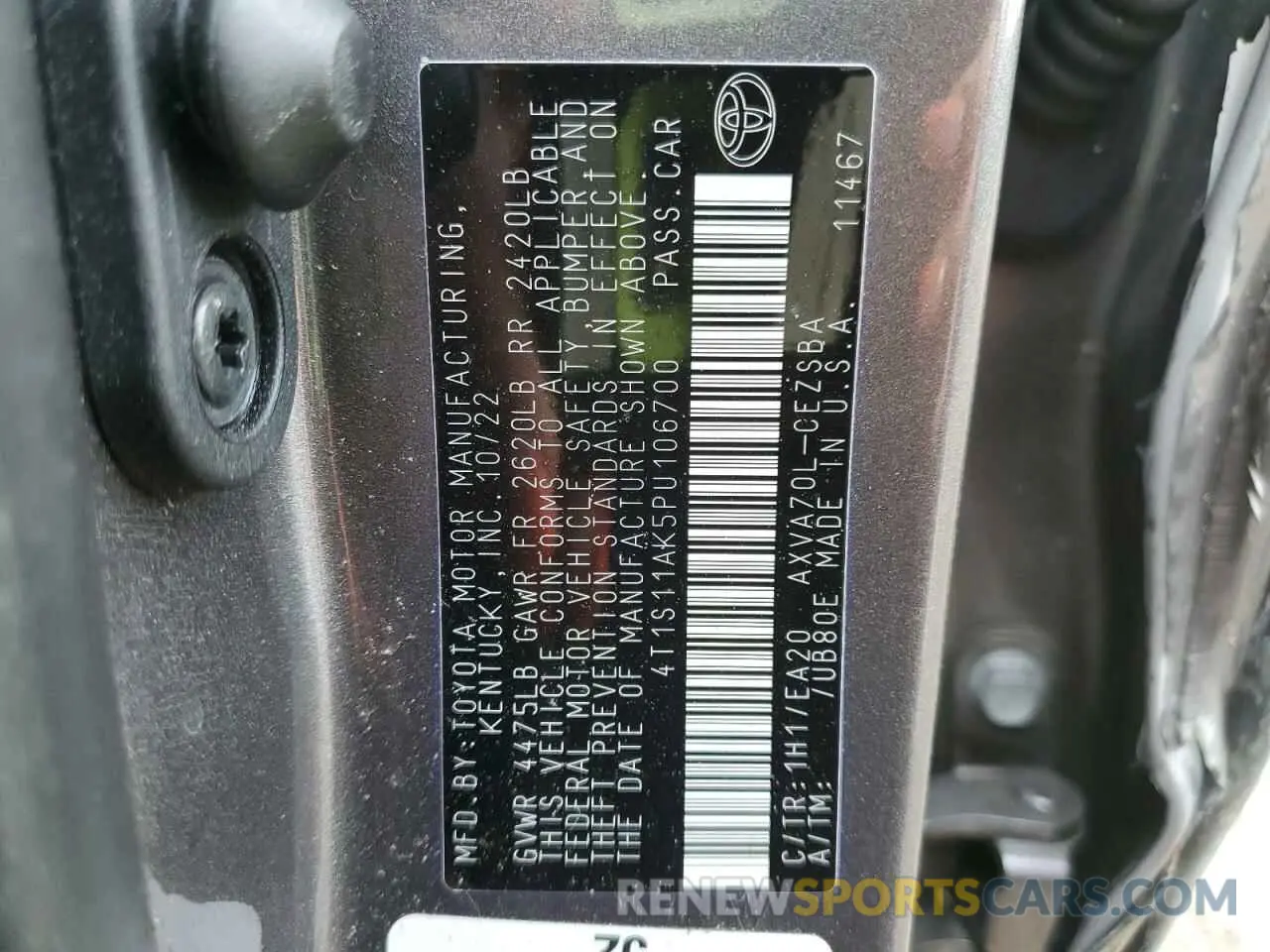 12 fotografías del automóvil dañado 4T1S11AK5PU106700 TOYOTA CAMRY 2023