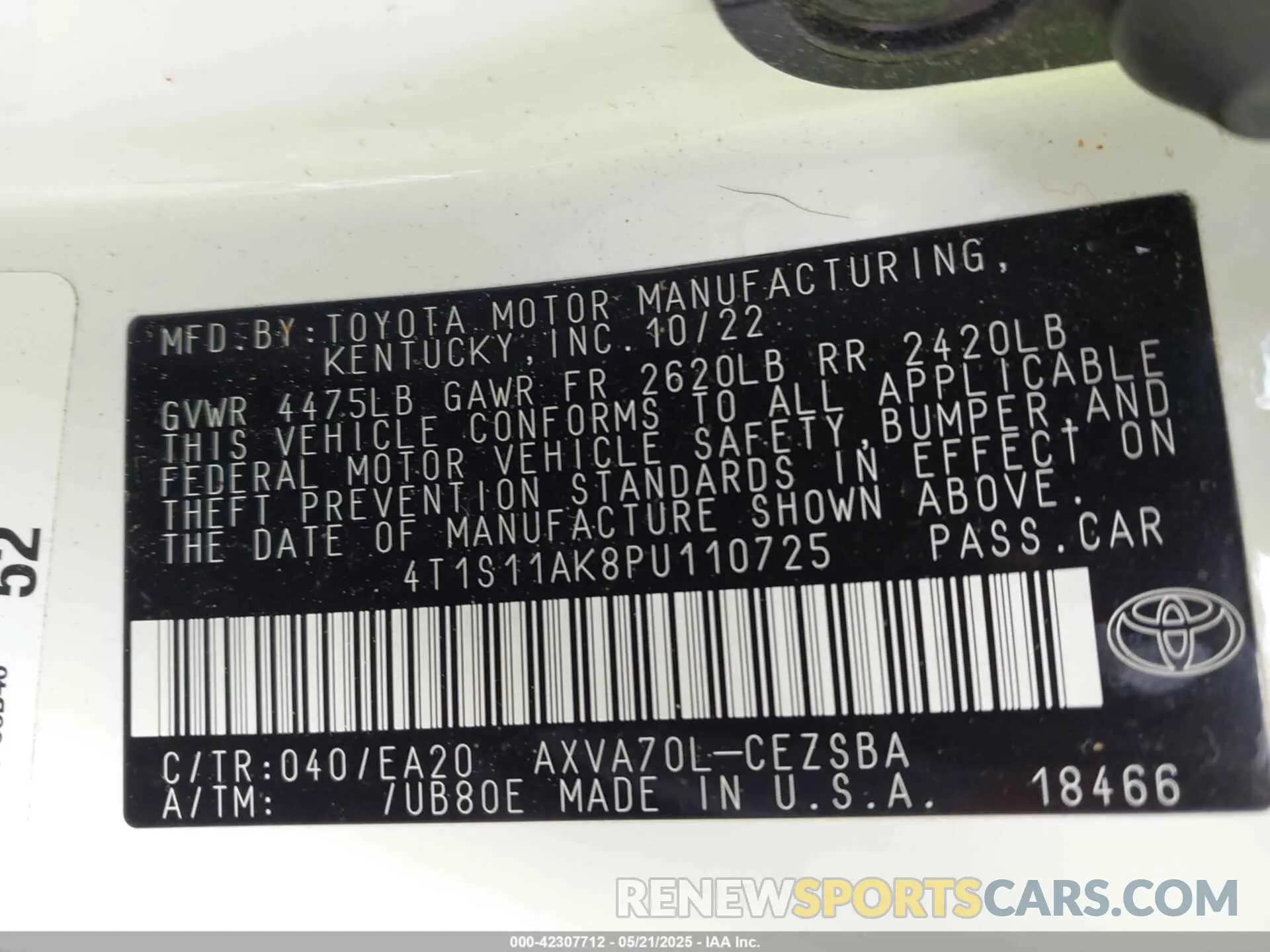 9 fotografías del automóvil dañado 4T1S11AK8PU110725 TOYOTA CAMRY 2023