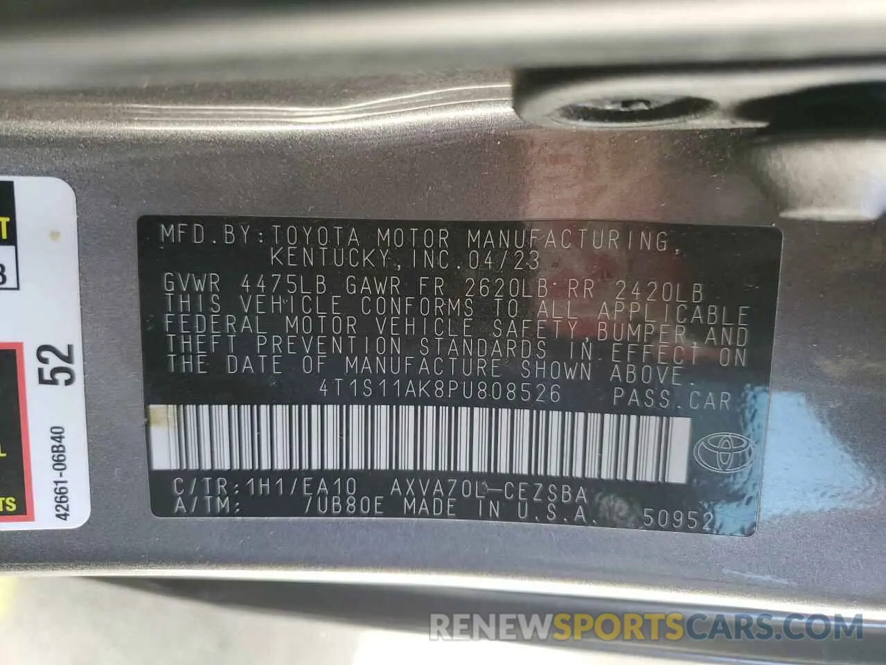 14 fotografías del automóvil dañado 4T1S11AK8PU808526 TOYOTA CAMRY 2023