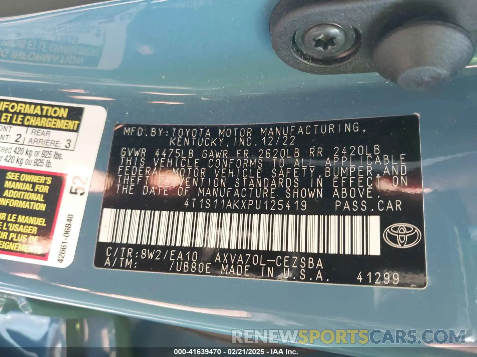 9 fotografías del automóvil dañado 4T1S11AKXPU125419 TOYOTA CAMRY 2023