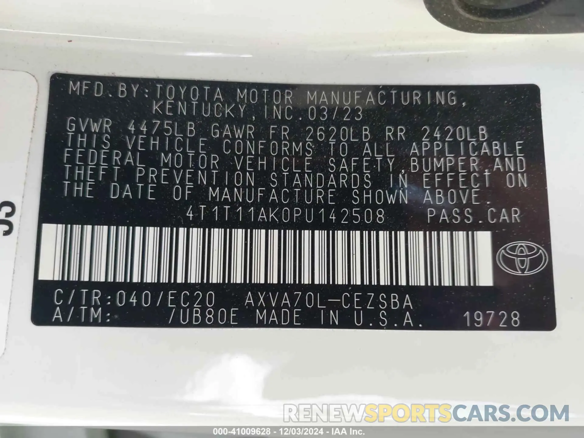 9 fotografías del automóvil dañado 4T1T11AK0PU142508 TOYOTA CAMRY 2023