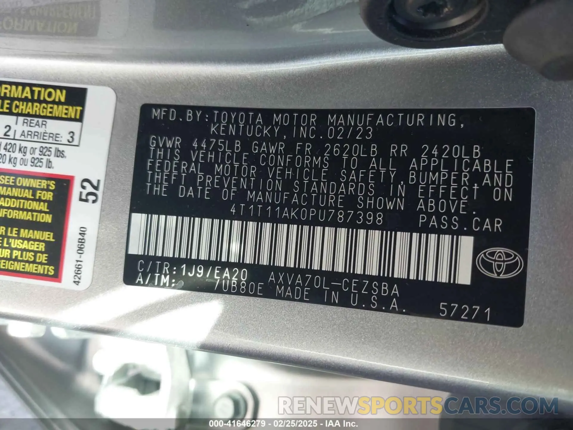 9 fotografías del automóvil dañado 4T1T11AK0PU787398 TOYOTA CAMRY 2023