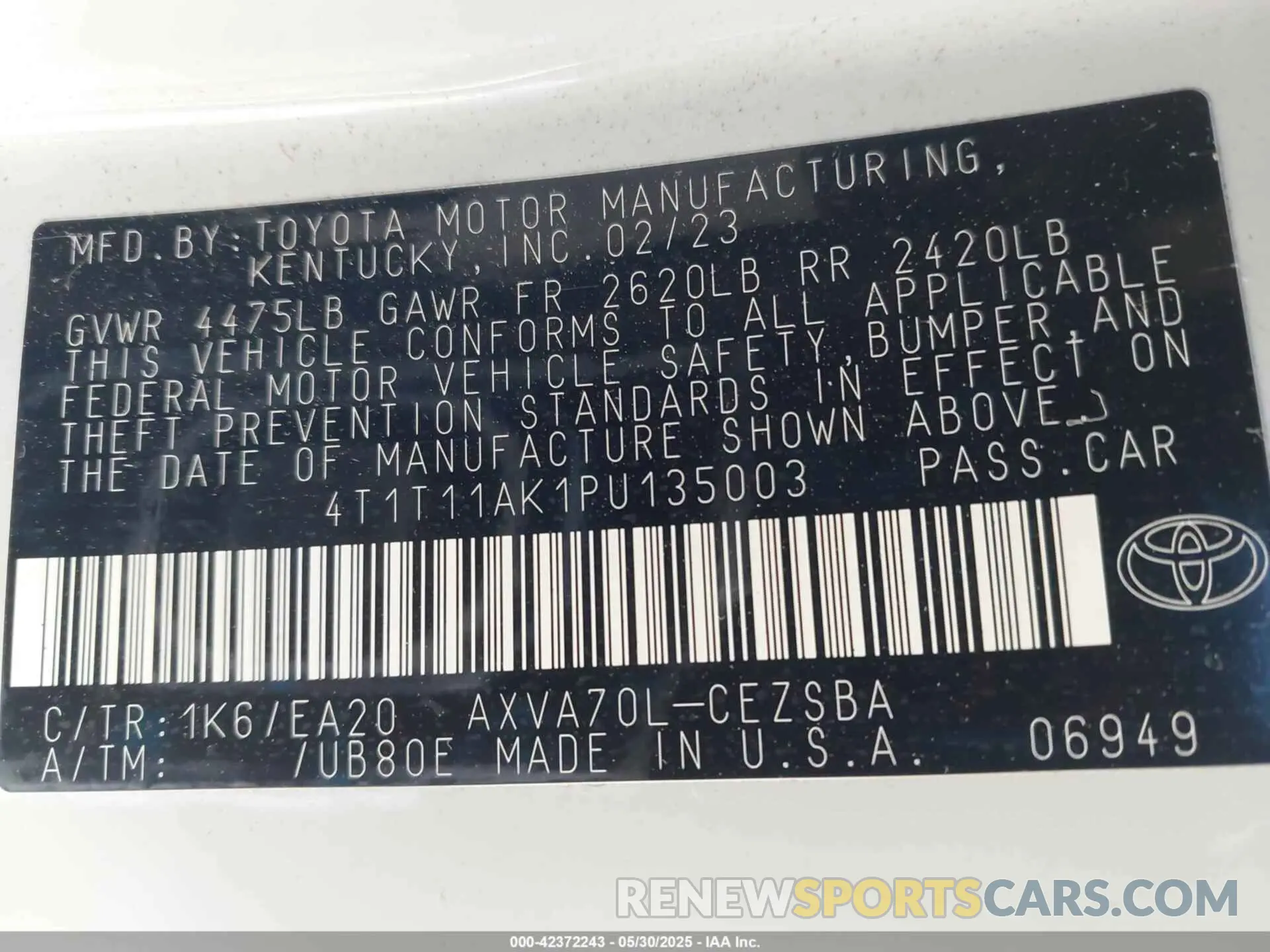 9 fotografías del automóvil dañado 4T1T11AK1PU135003 TOYOTA CAMRY 2023