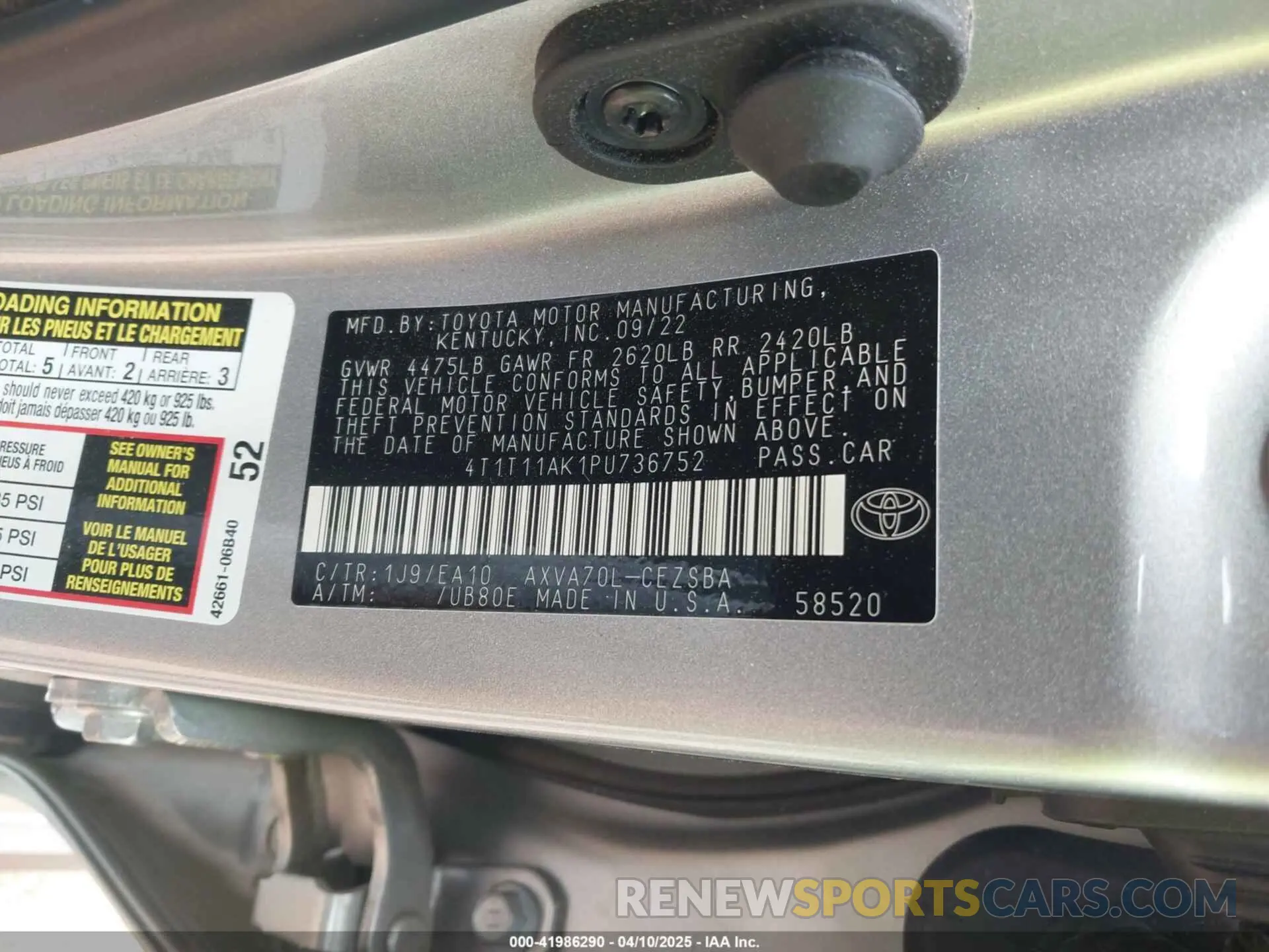 9 fotografías del automóvil dañado 4T1T11AK1PU736752 TOYOTA CAMRY 2023