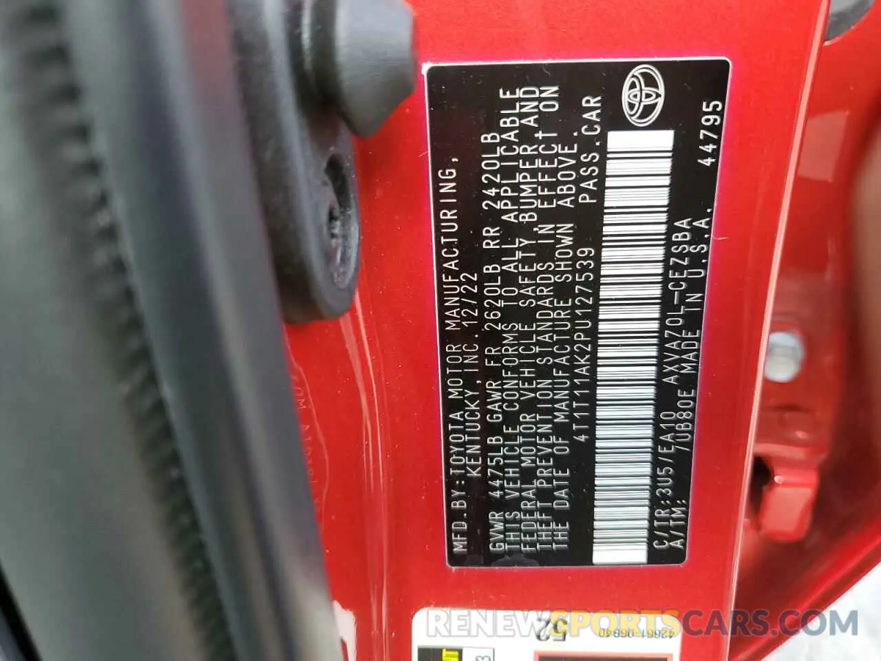 14 fotografías del automóvil dañado 4T1T11AK2PU127539 TOYOTA CAMRY 2023