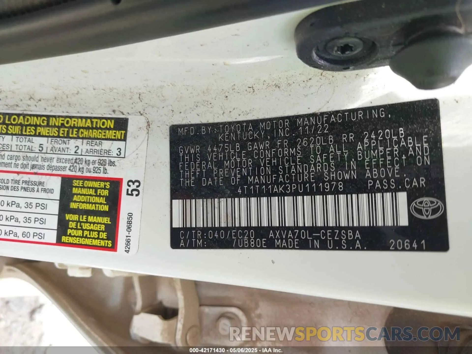 9 fotografías del automóvil dañado 4T1T11AK3PU111978 TOYOTA CAMRY 2023