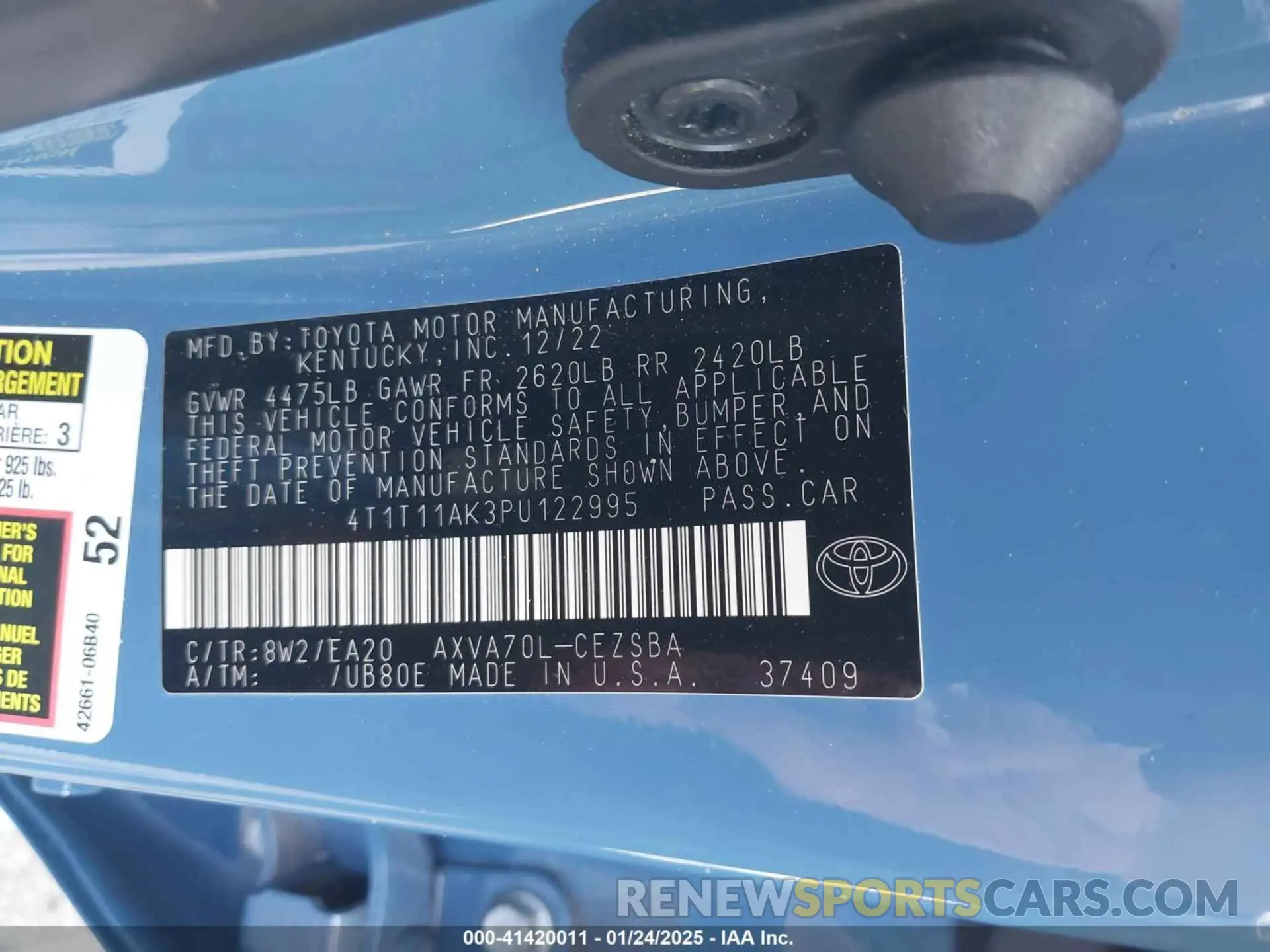 9 fotografías del automóvil dañado 4T1T11AK3PU122995 TOYOTA CAMRY 2023