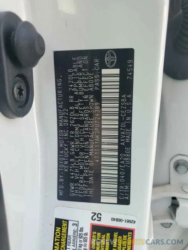 12 fotografías del automóvil dañado 4T1T11AK3PU724389 TOYOTA CAMRY 2023