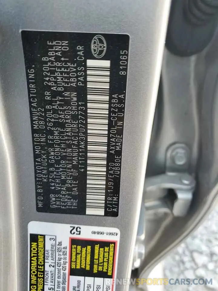 12 fotografías del automóvil dañado 4T1T11AK3PU727731 TOYOTA CAMRY 2023
