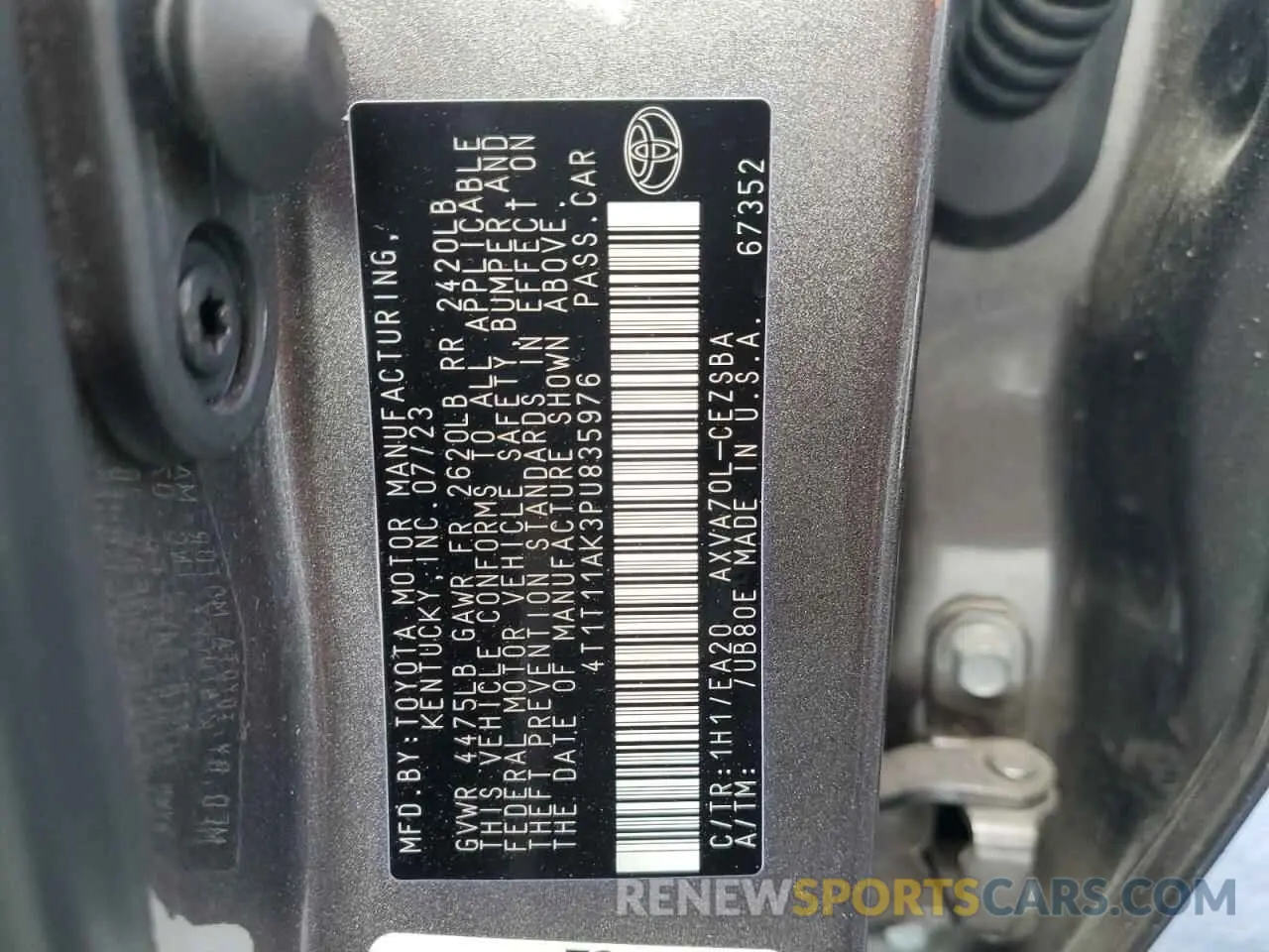 12 fotografías del automóvil dañado 4T1T11AK3PU835976 TOYOTA CAMRY 2023
