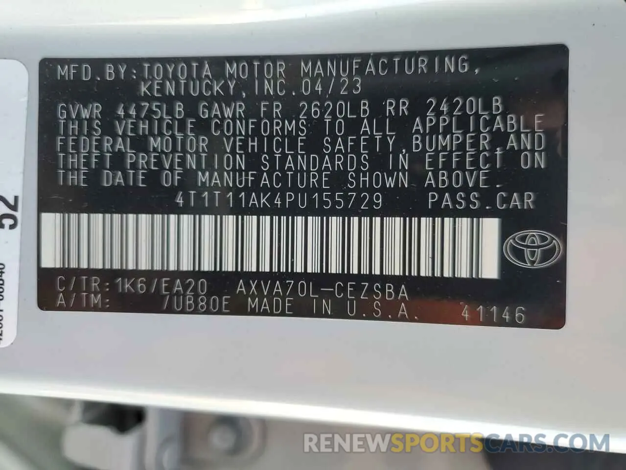 13 fotografías del automóvil dañado 4T1T11AK4PU155729 TOYOTA CAMRY 2023