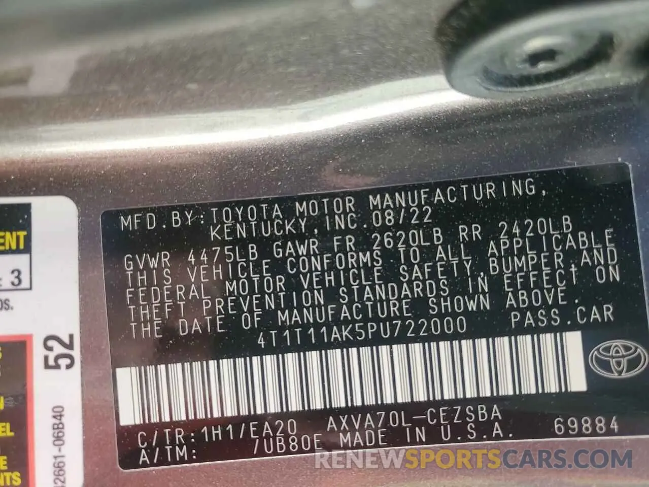 13 fotografías del automóvil dañado 4T1T11AK5PU722000 TOYOTA CAMRY 2023