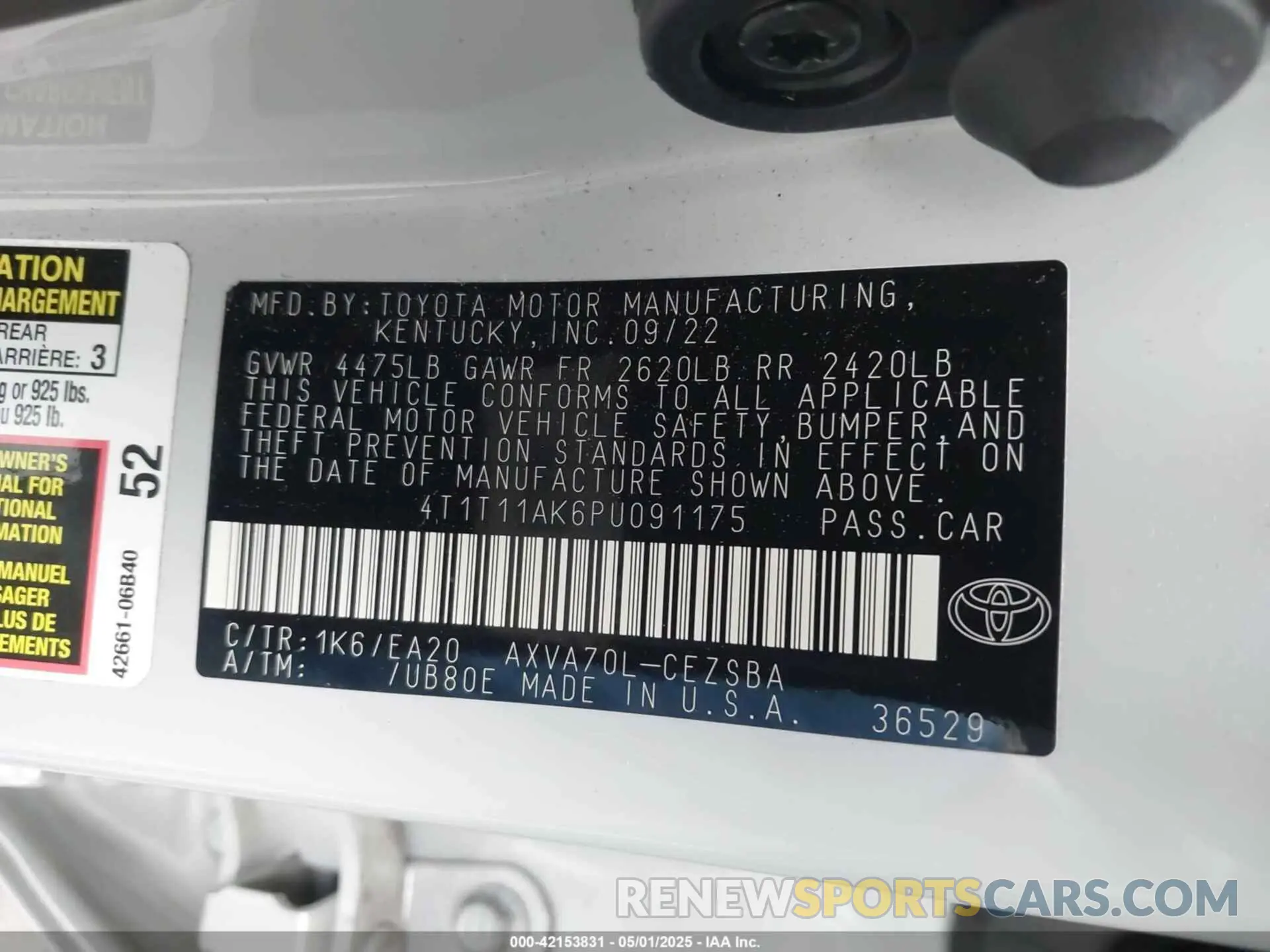 9 fotografías del automóvil dañado 4T1T11AK6PU091175 TOYOTA CAMRY 2023
