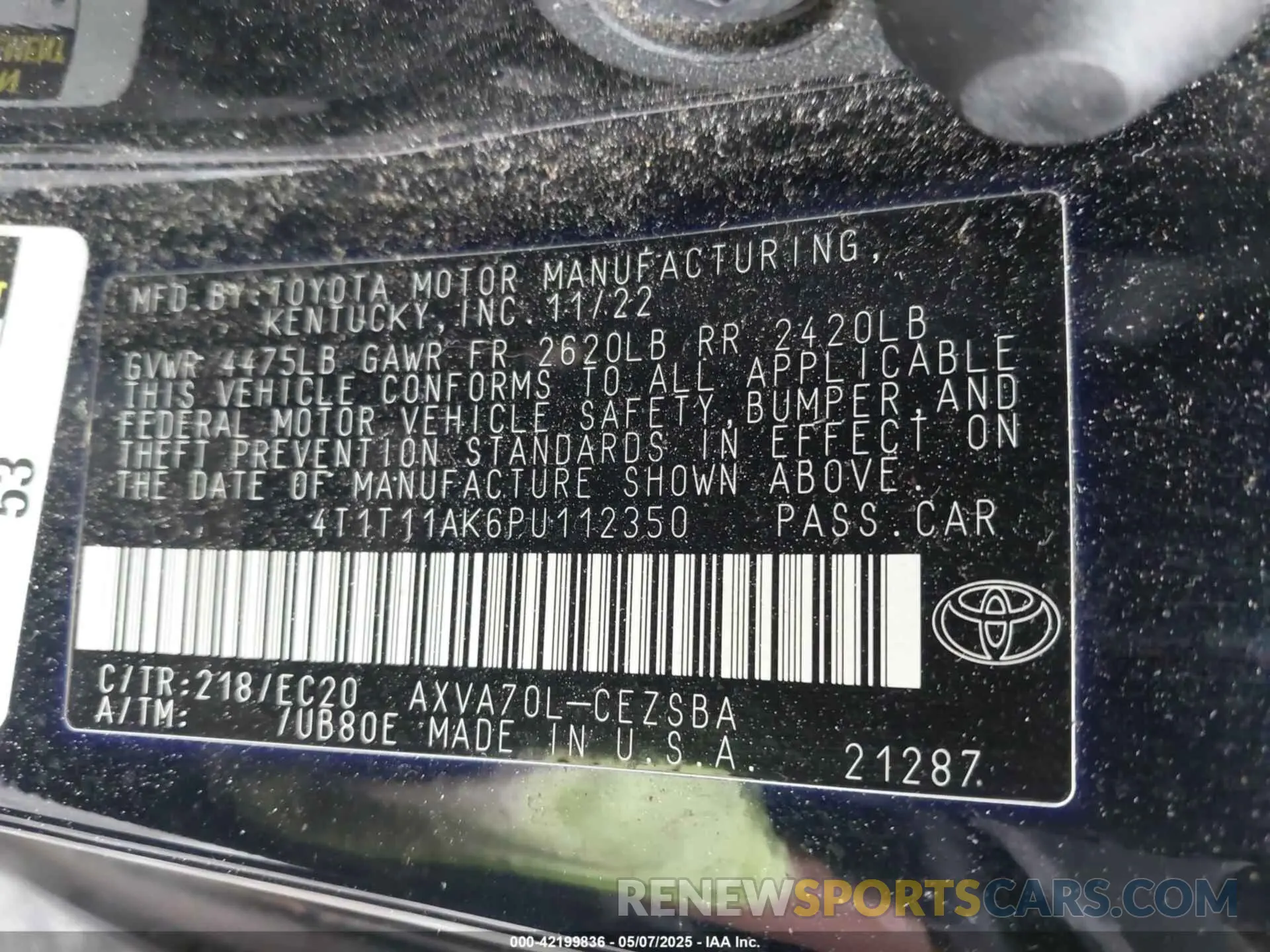 9 fotografías del automóvil dañado 4T1T11AK6PU112350 TOYOTA CAMRY 2023