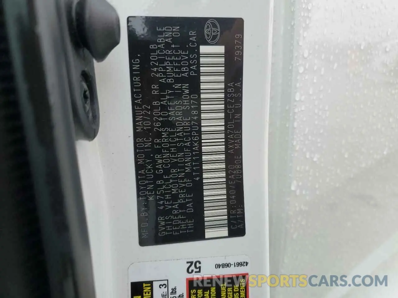12 fotografías del automóvil dañado 4T1T11AK6PU748170 TOYOTA CAMRY 2023