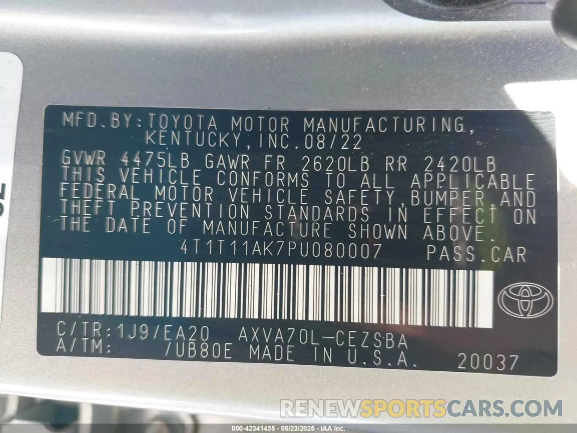 9 fotografías del automóvil dañado 4T1T11AK7PU080007 TOYOTA CAMRY 2023