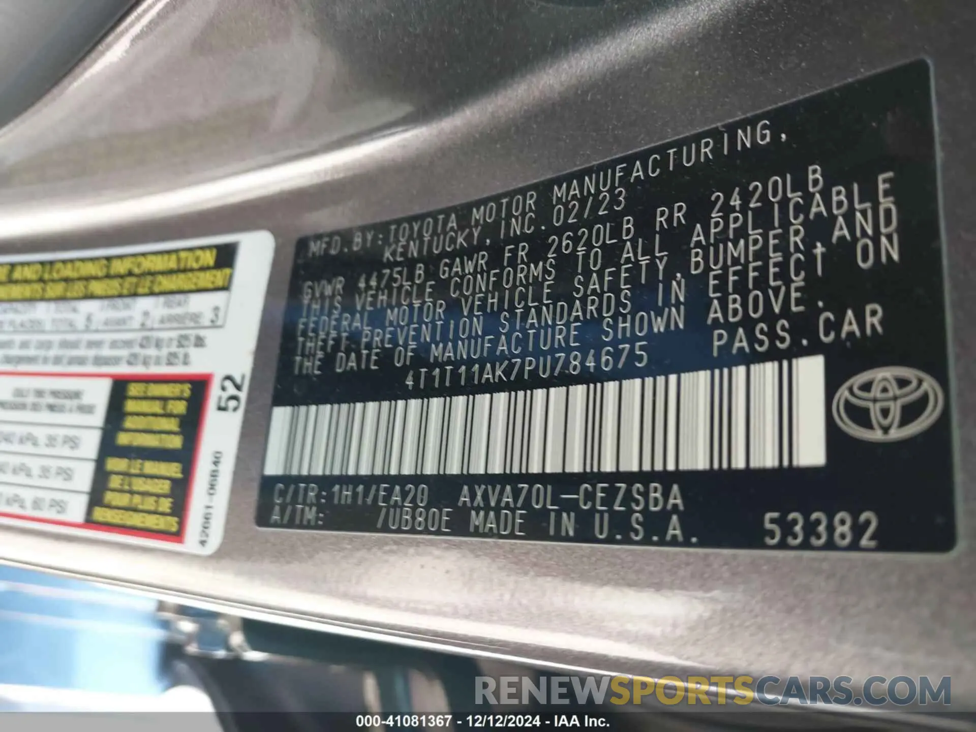 9 fotografías del automóvil dañado 4T1T11AK7PU784675 TOYOTA CAMRY 2023