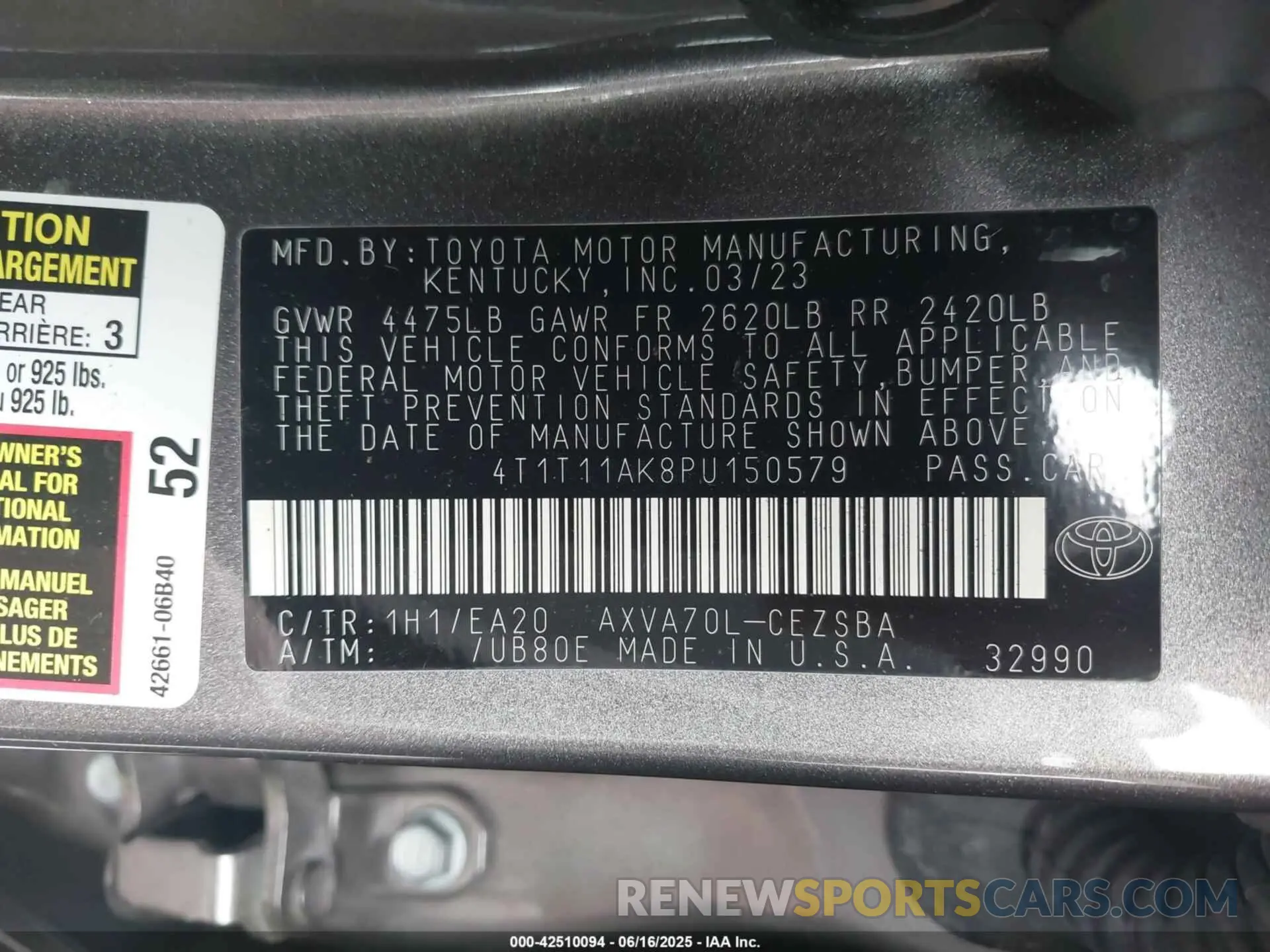 9 fotografías del automóvil dañado 4T1T11AK8PU150579 TOYOTA CAMRY 2023