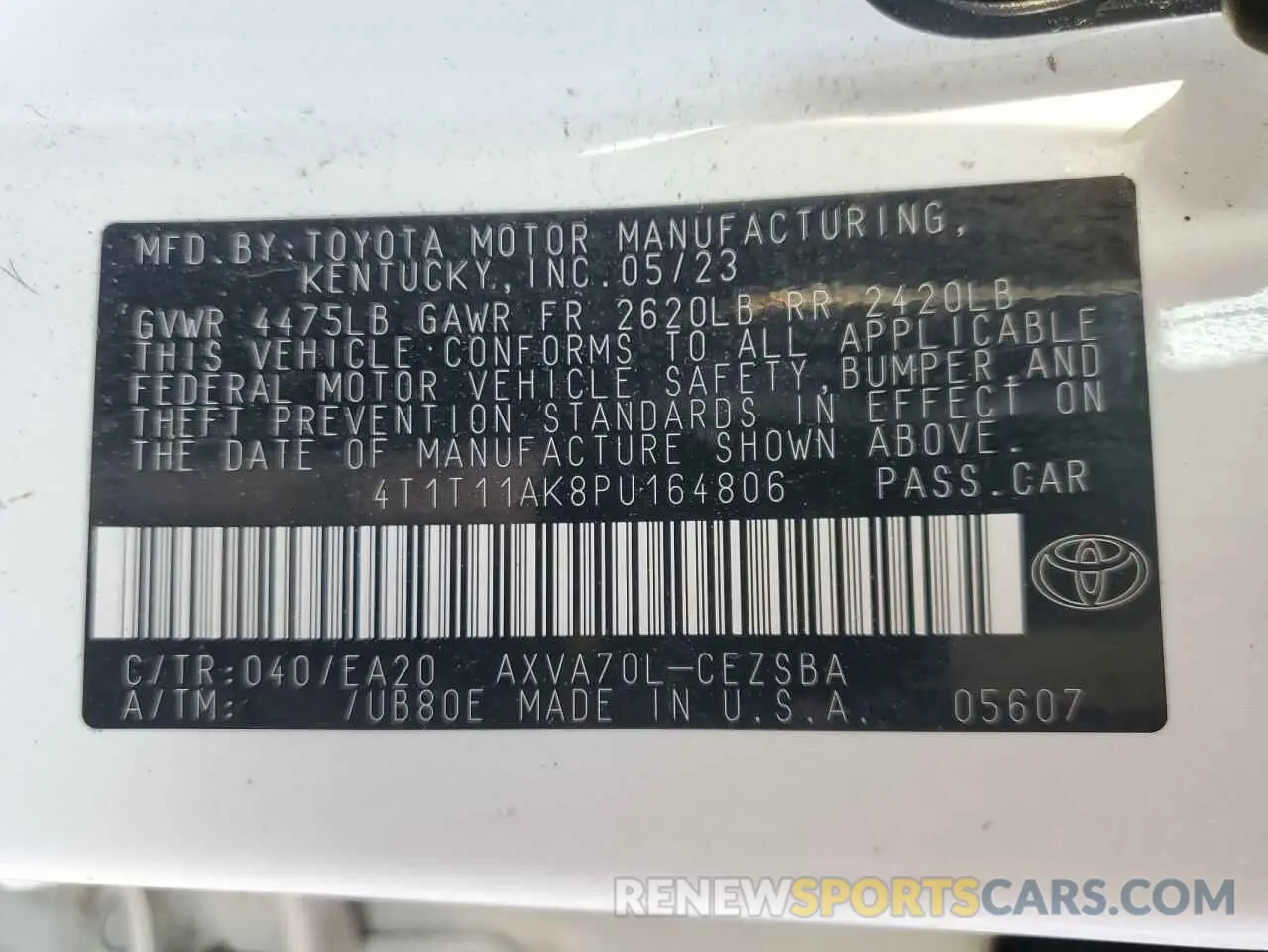12 fotografías del automóvil dañado 4T1T11AK8PU164806 TOYOTA CAMRY 2023