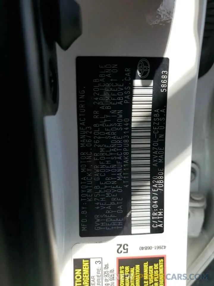 12 fotografías del automóvil dañado 4T1T11AK8PU831440 TOYOTA CAMRY 2023