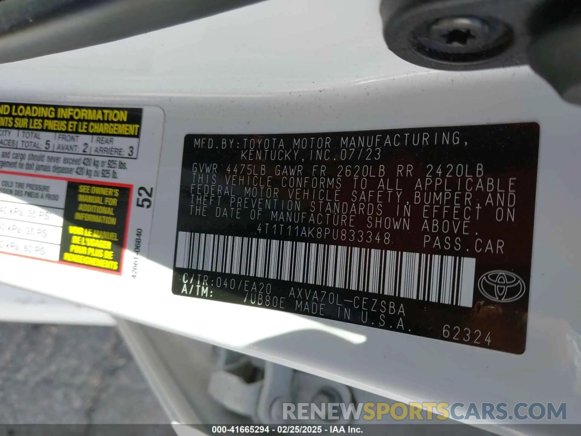9 fotografías del automóvil dañado 4T1T11AK8PU833348 TOYOTA CAMRY 2023