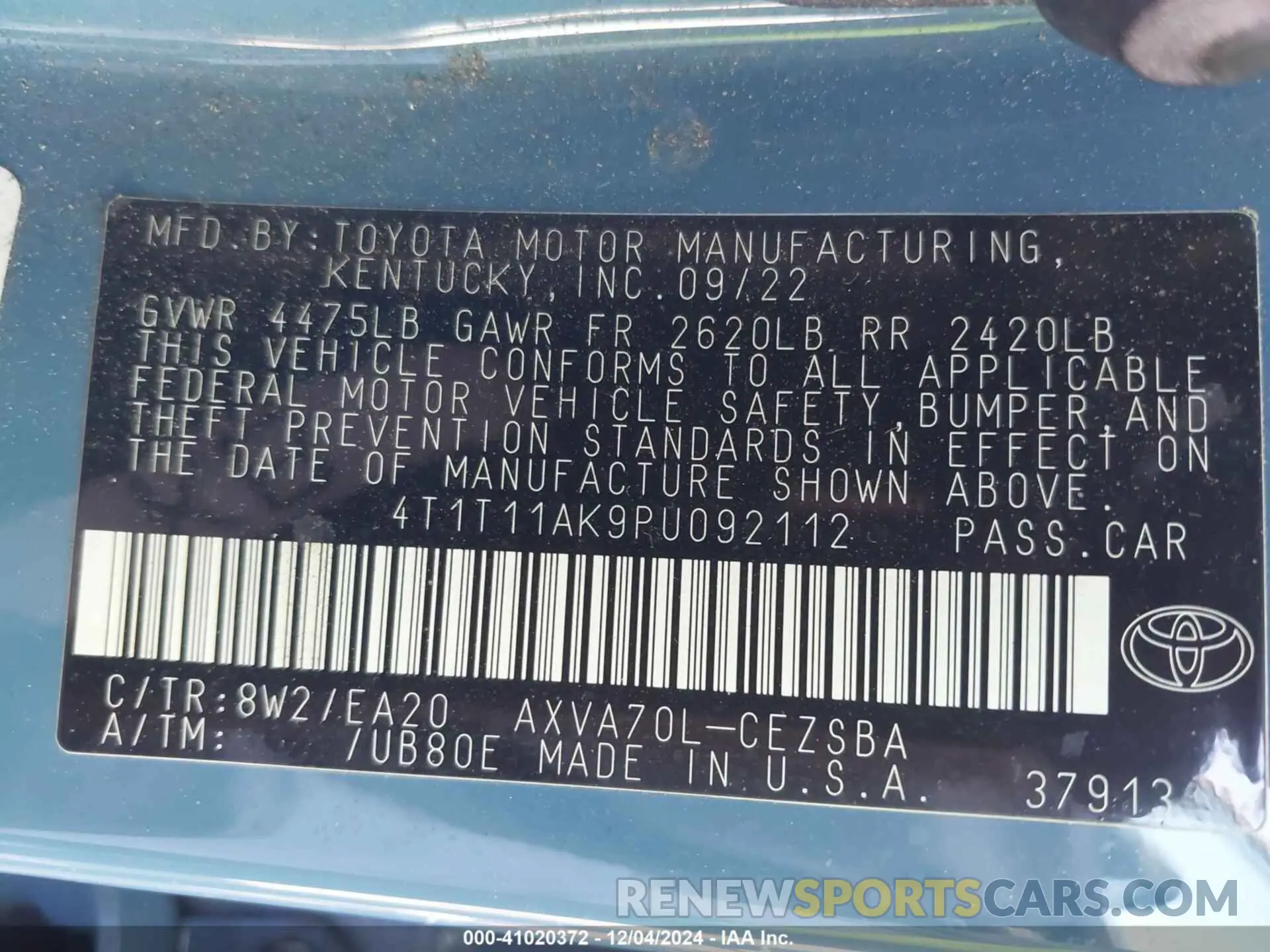 9 fotografías del automóvil dañado 4T1T11AK9PU092112 TOYOTA CAMRY 2023