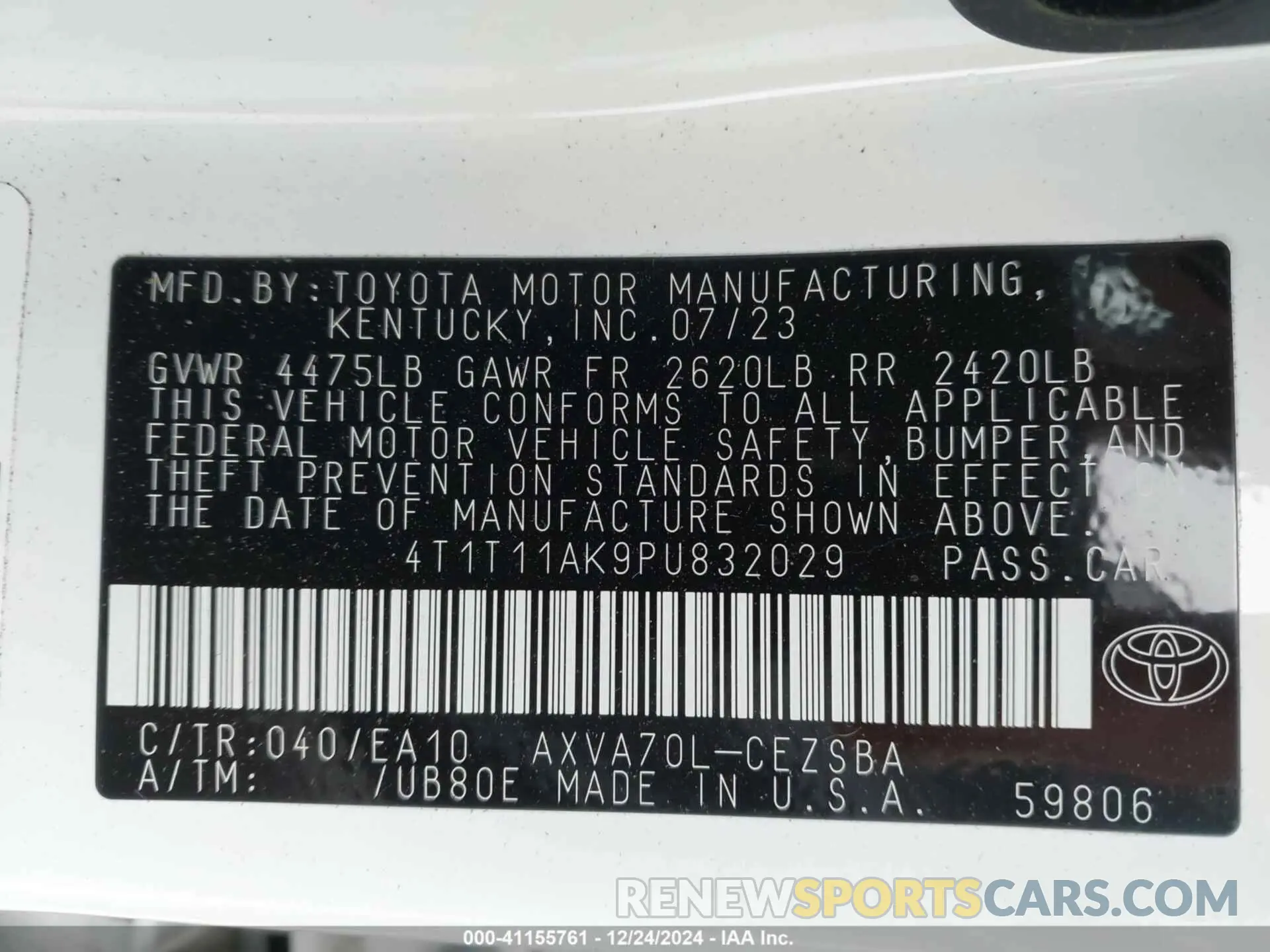 9 fotografías del automóvil dañado 4T1T11AK9PU832029 TOYOTA CAMRY 2023