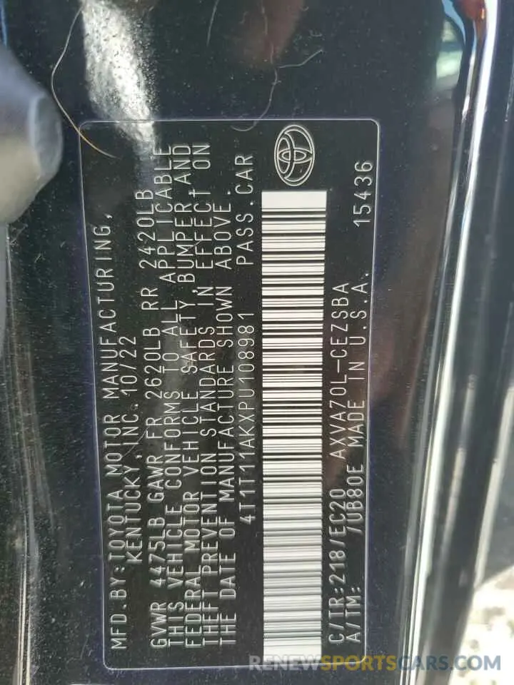15 fotografías del automóvil dañado 4T1T11AKXPU108981 TOYOTA CAMRY 2023