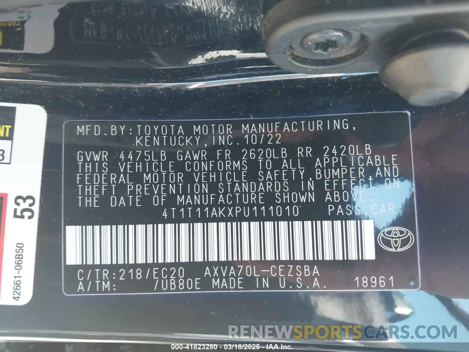 9 fotografías del automóvil dañado 4T1T11AKXPU111010 TOYOTA CAMRY 2023