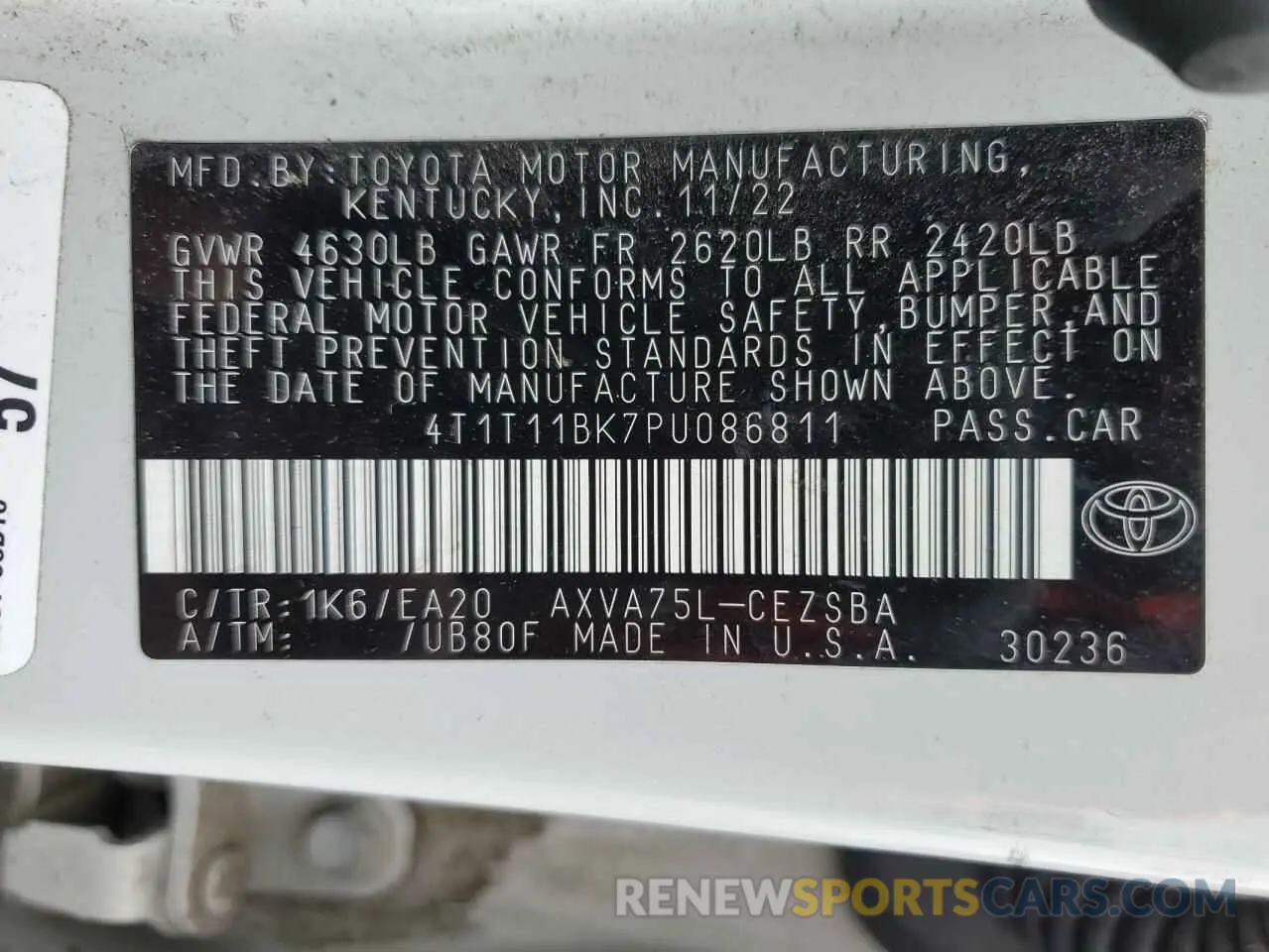 12 fotografías del automóvil dañado 4T1T11BK7PU086811 TOYOTA CAMRY 2023