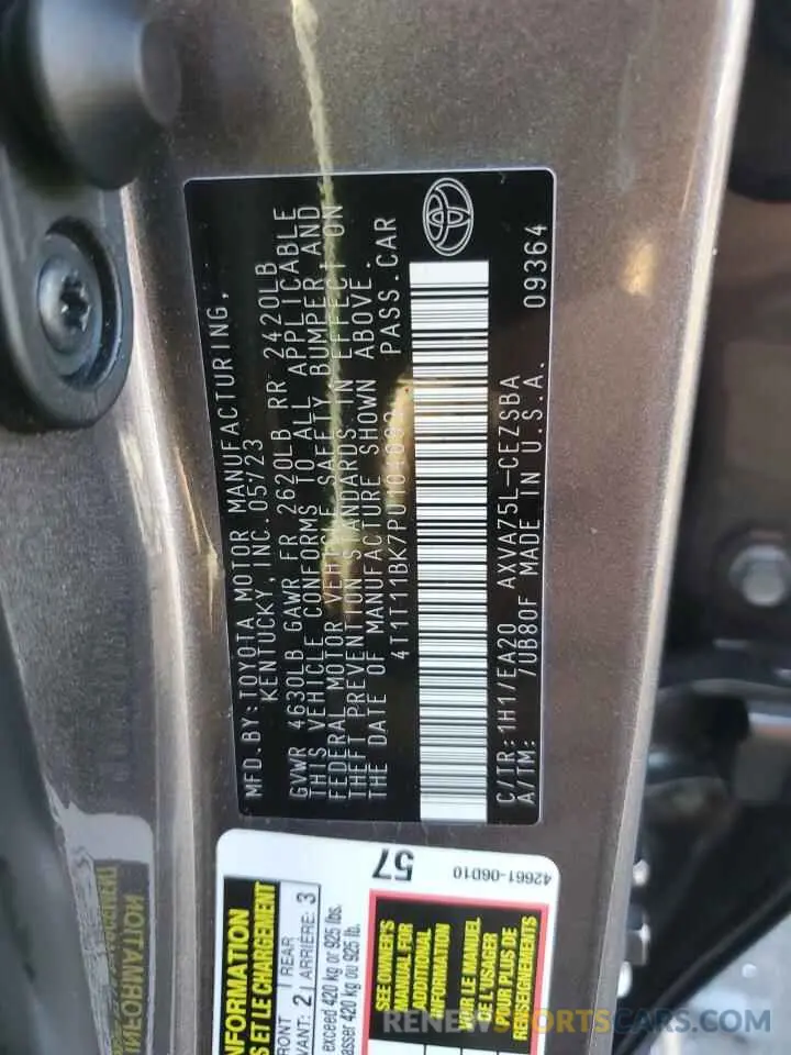 12 fotografías del automóvil dañado 4T1T11BK7PU104093 TOYOTA CAMRY 2023