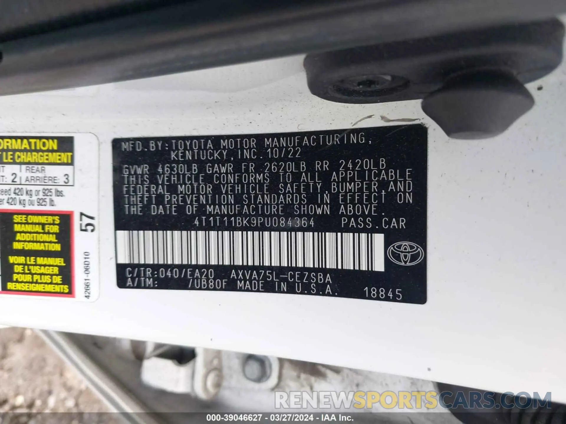 9 fotografías del automóvil dañado 4T1T11BK9PU084364 TOYOTA CAMRY 2023