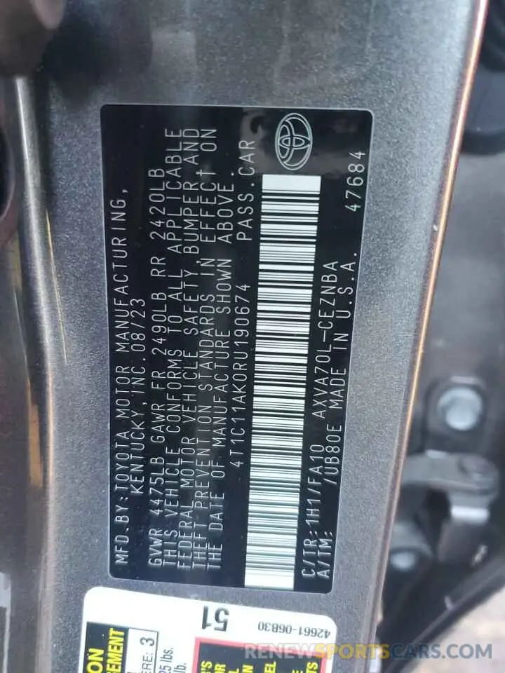 14 fotografías del automóvil dañado 4T1C11AK0RU190674 TOYOTA CAMRY 2024