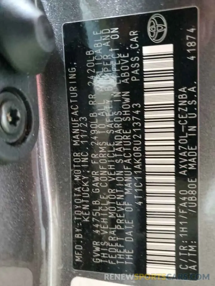 12 fotografías del automóvil dañado 4T1C11AK0RU213743 TOYOTA CAMRY 2024