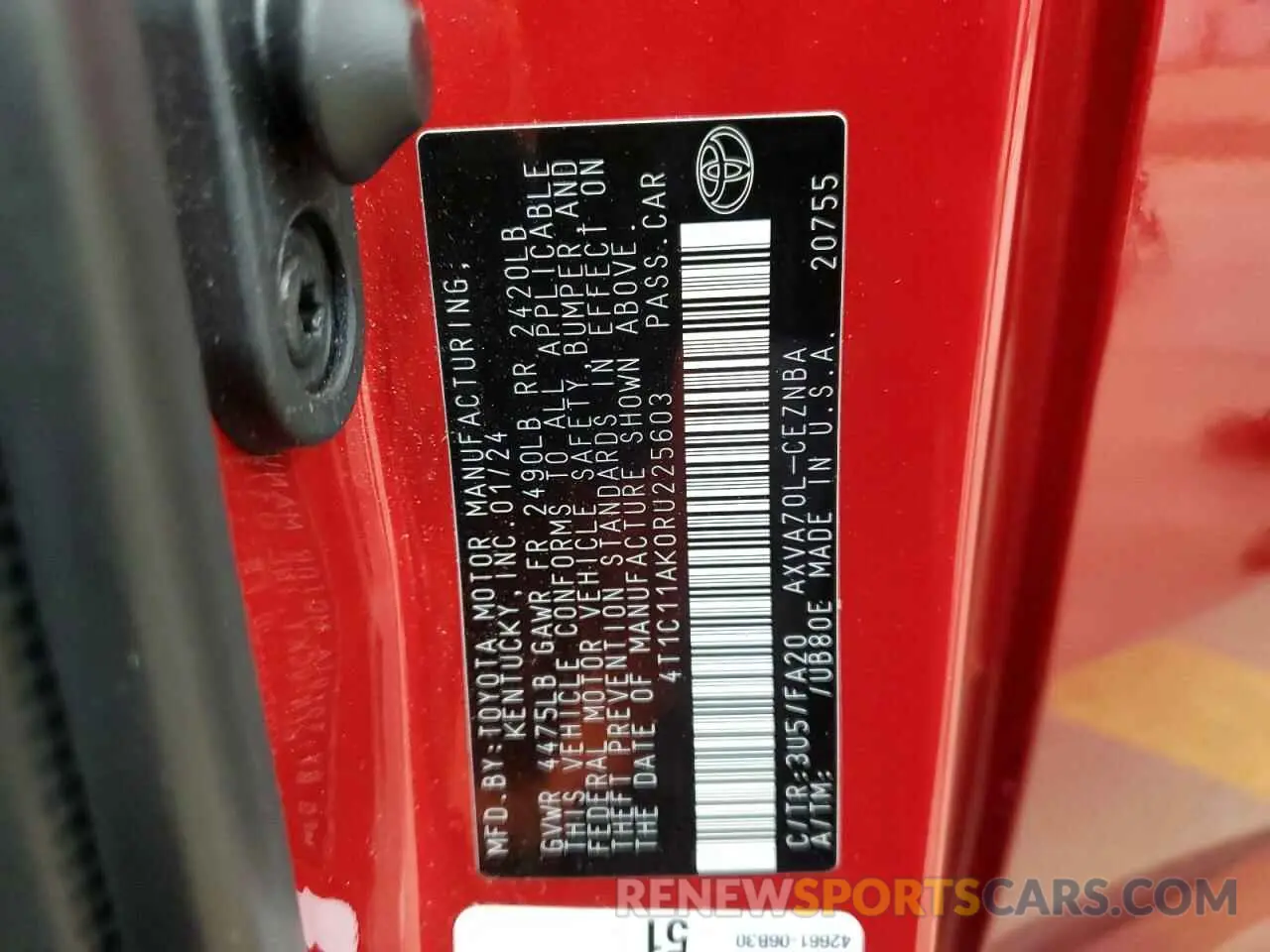 12 fotografías del automóvil dañado 4T1C11AK0RU225603 TOYOTA CAMRY 2024