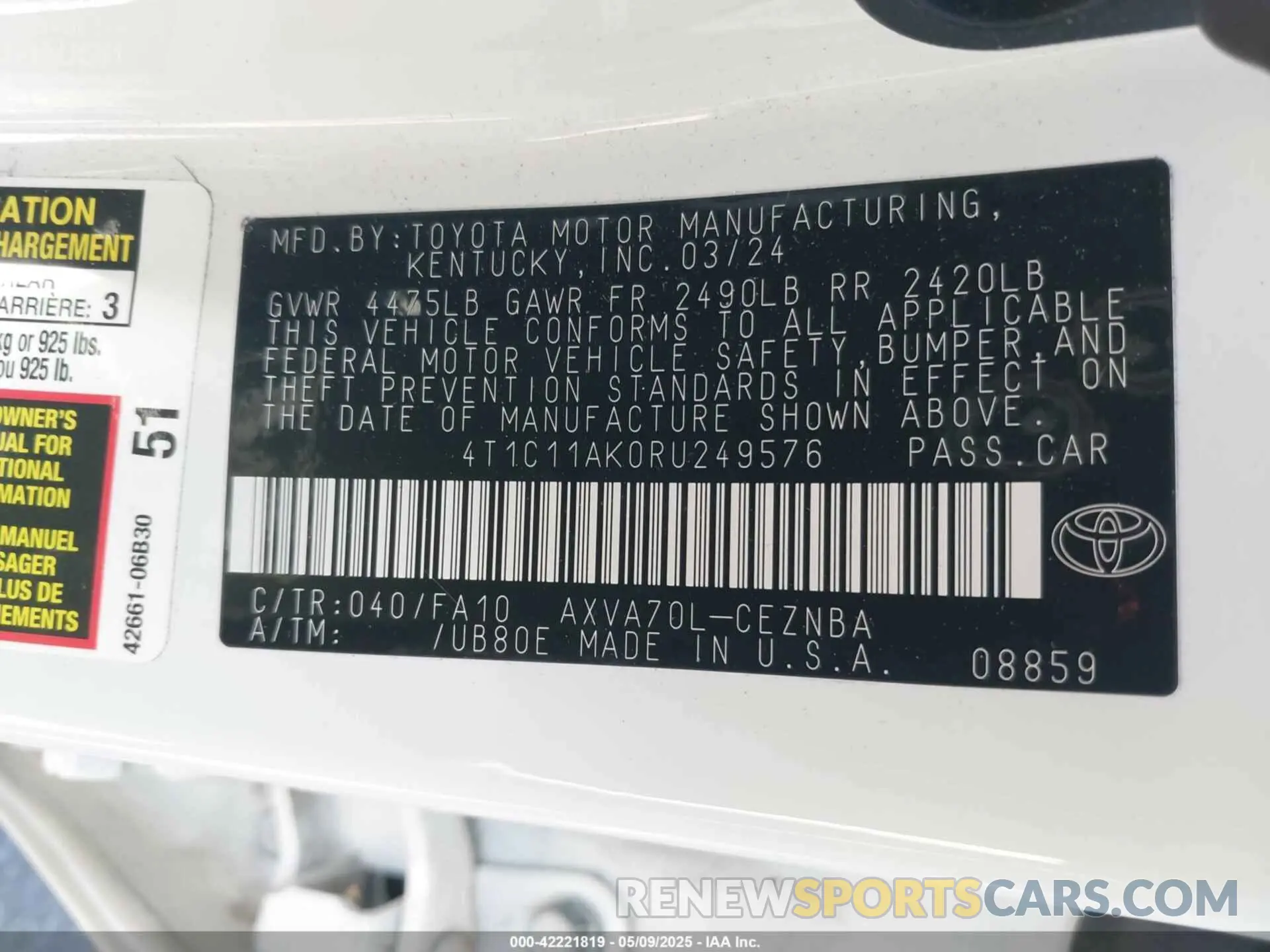 9 fotografías del automóvil dañado 4T1C11AK0RU249576 TOYOTA CAMRY 2024