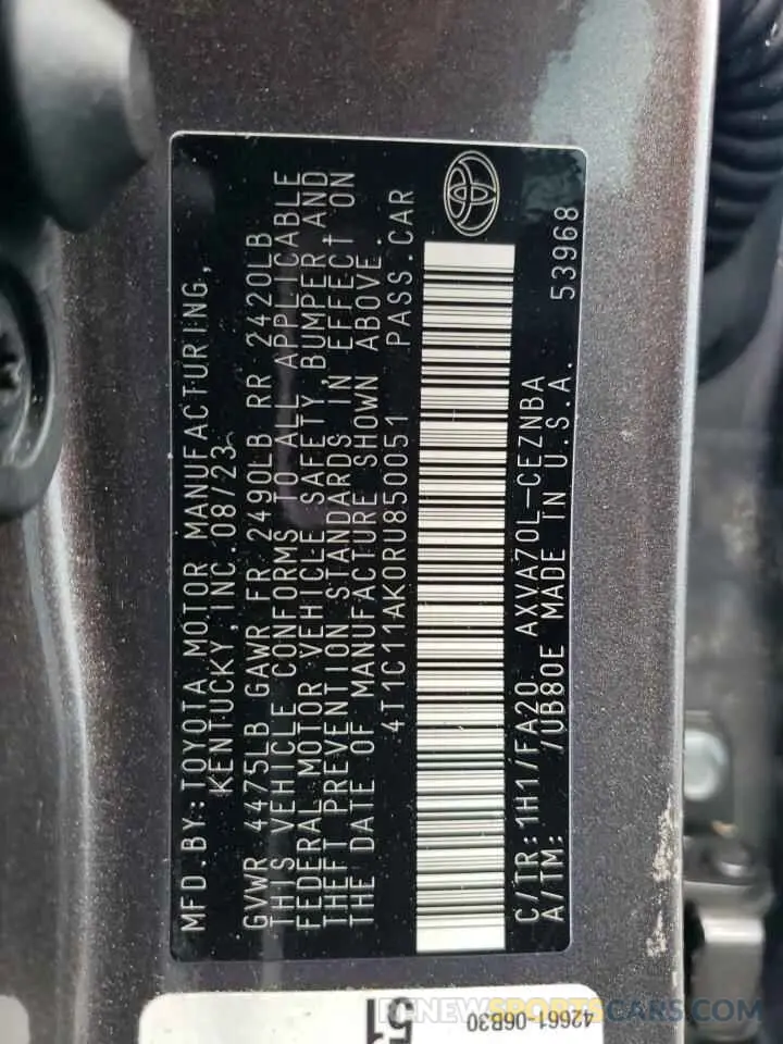 14 fotografías del automóvil dañado 4T1C11AK0RU850051 TOYOTA CAMRY 2024