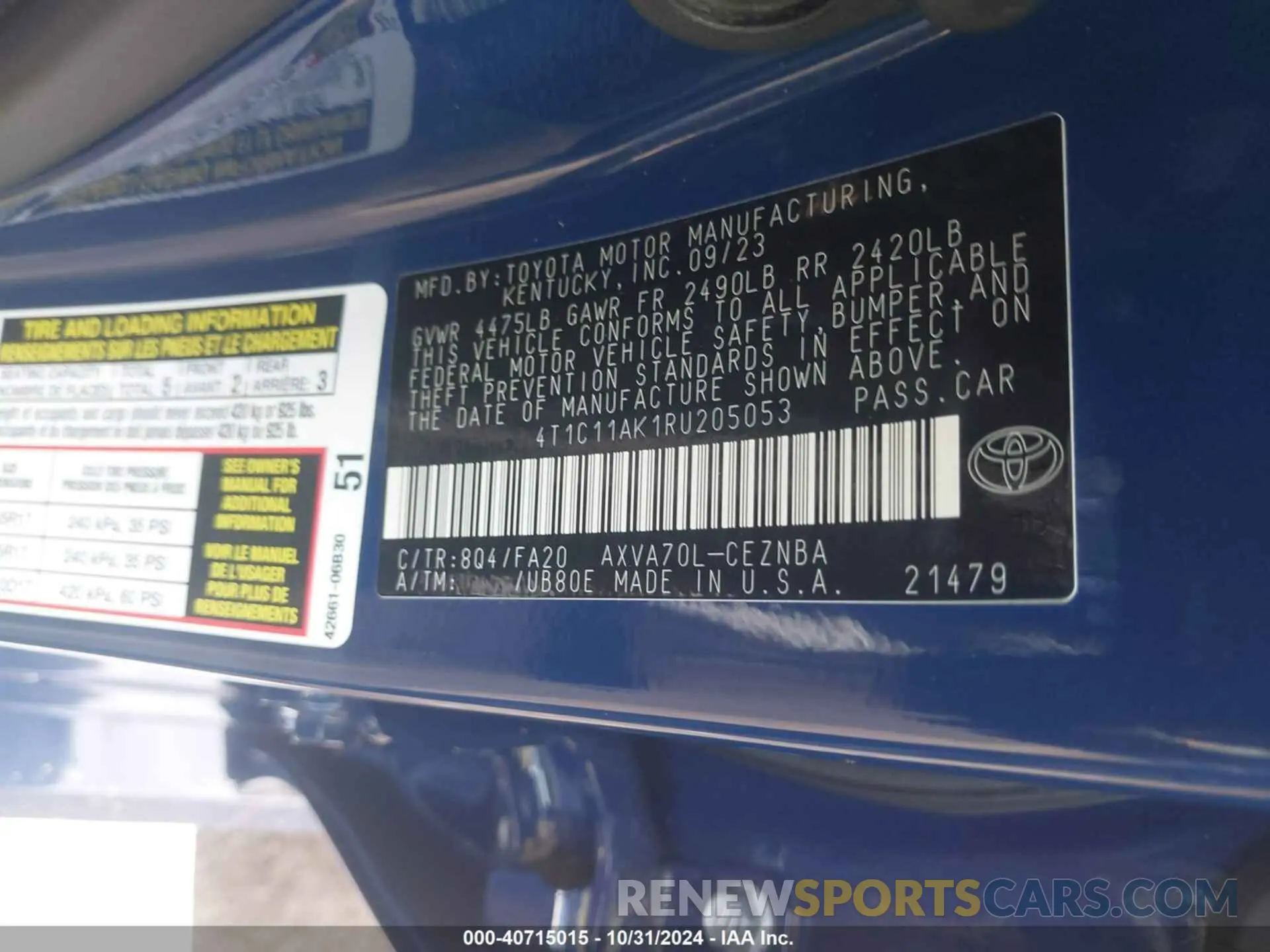 9 fotografías del automóvil dañado 4T1C11AK1RU205053 TOYOTA CAMRY 2024
