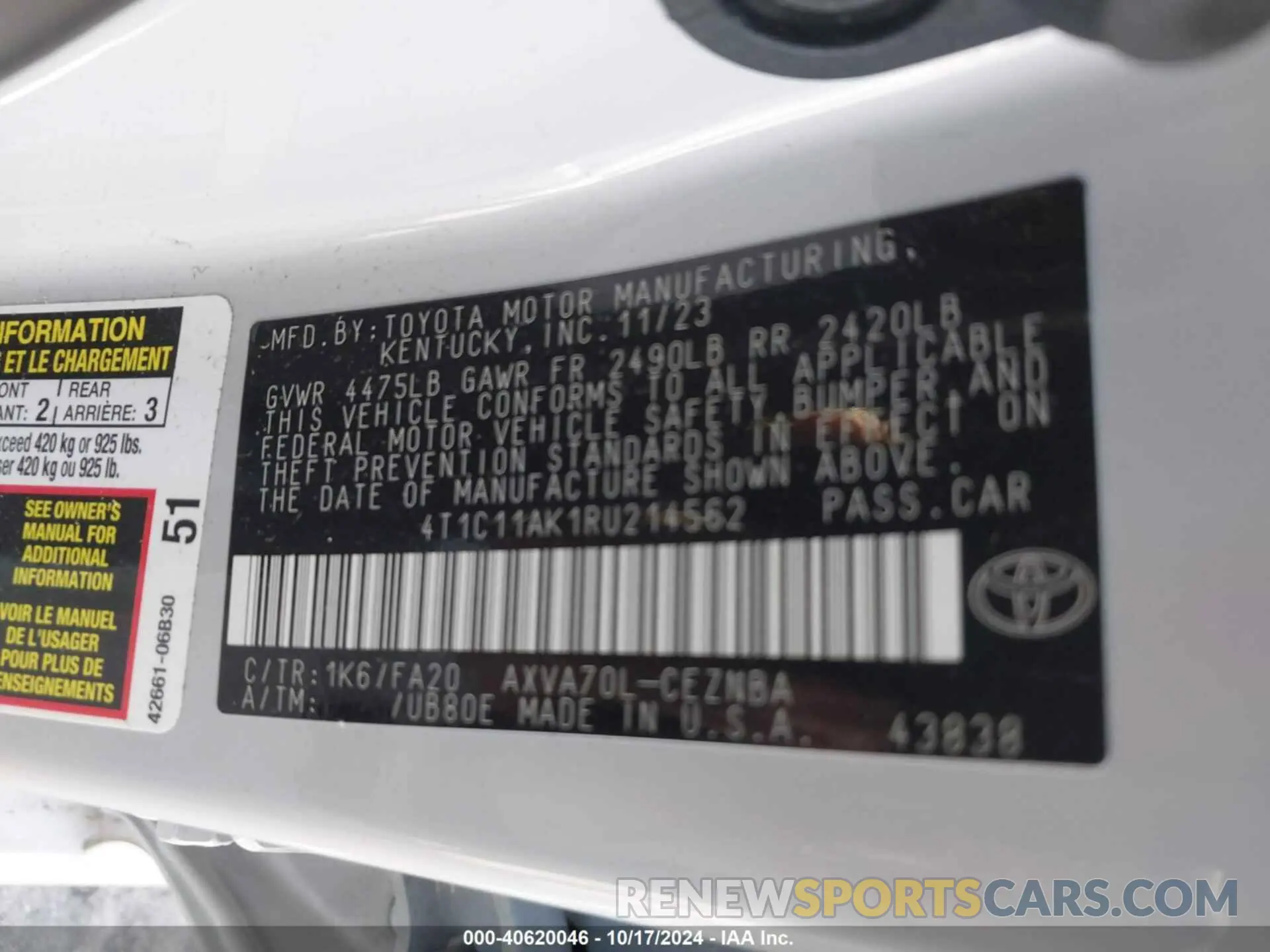 9 fotografías del automóvil dañado 4T1C11AK1RU214562 TOYOTA CAMRY 2024