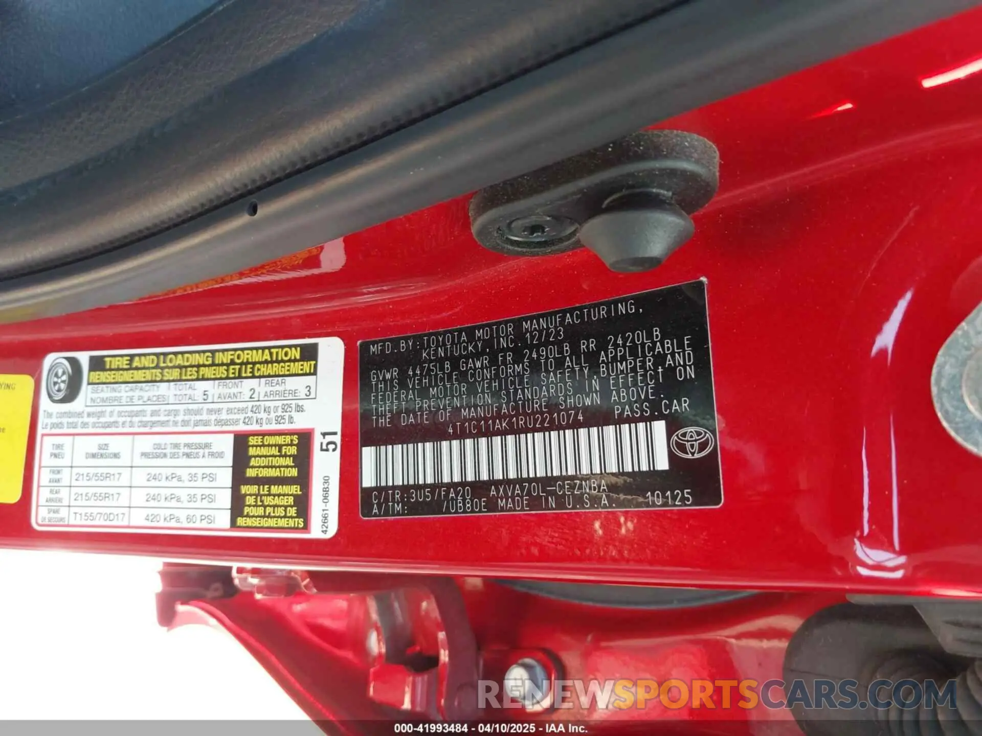 9 fotografías del automóvil dañado 4T1C11AK1RU221074 TOYOTA CAMRY 2024