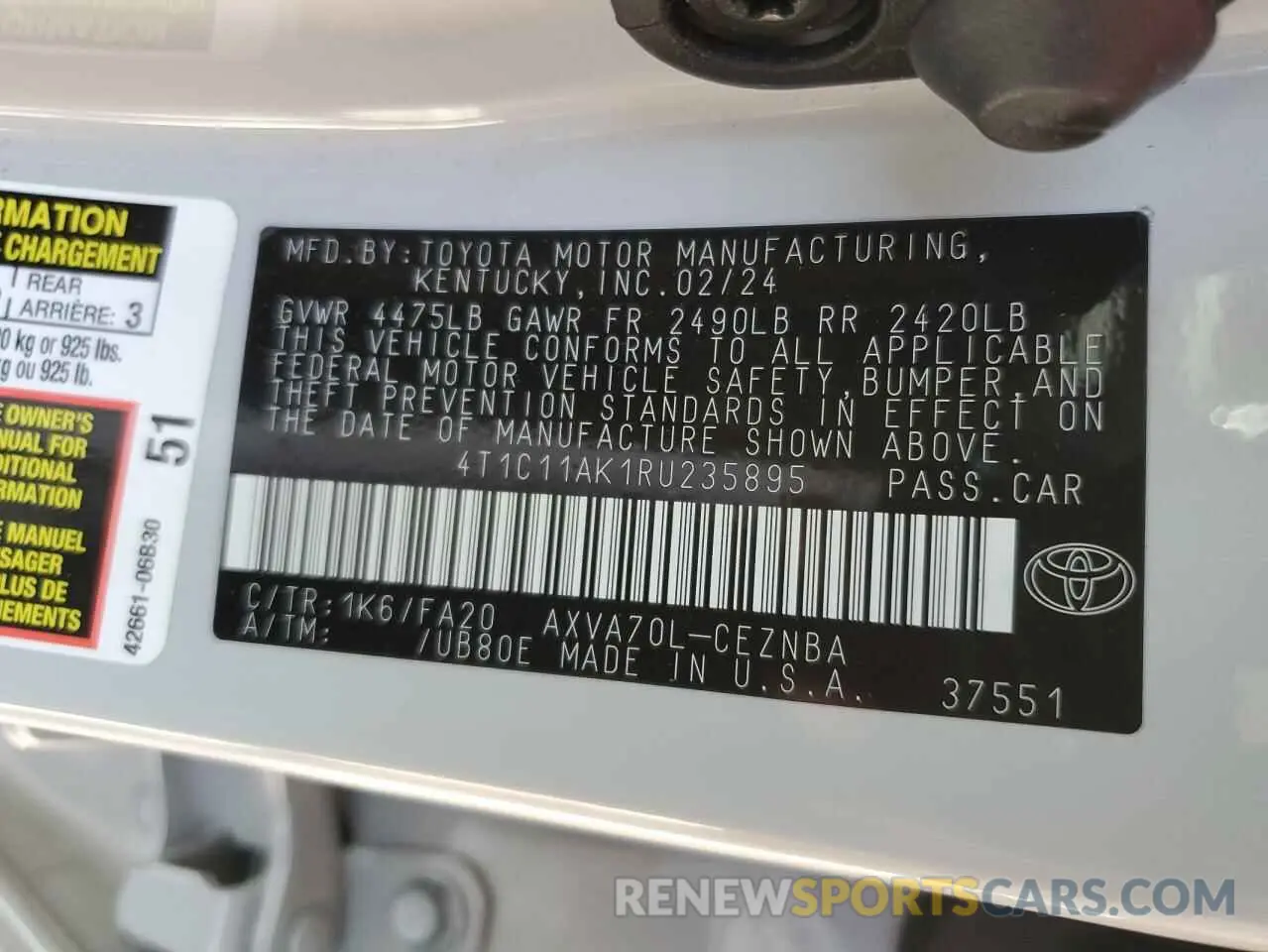 12 fotografías del automóvil dañado 4T1C11AK1RU235895 TOYOTA CAMRY 2024