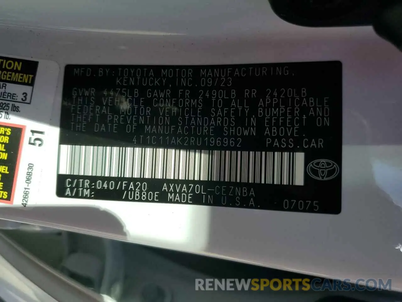 13 fotografías del automóvil dañado 4T1C11AK2RU196962 TOYOTA CAMRY 2024