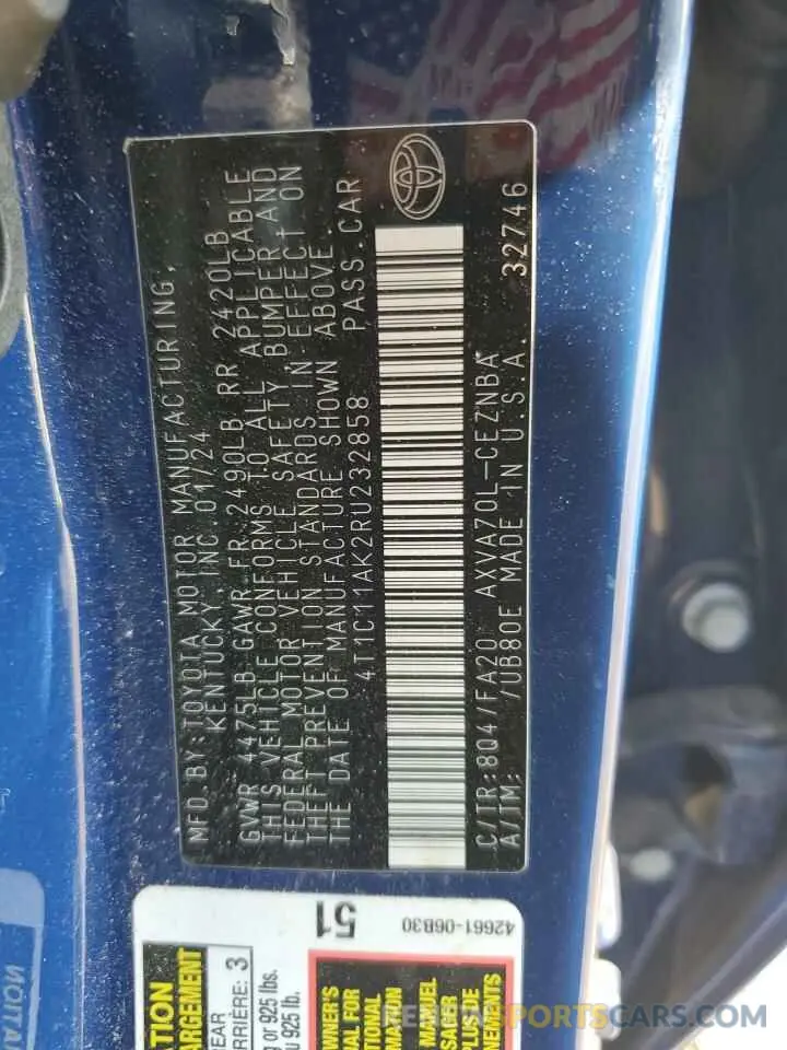 12 fotografías del automóvil dañado 4T1C11AK2RU232858 TOYOTA CAMRY 2024